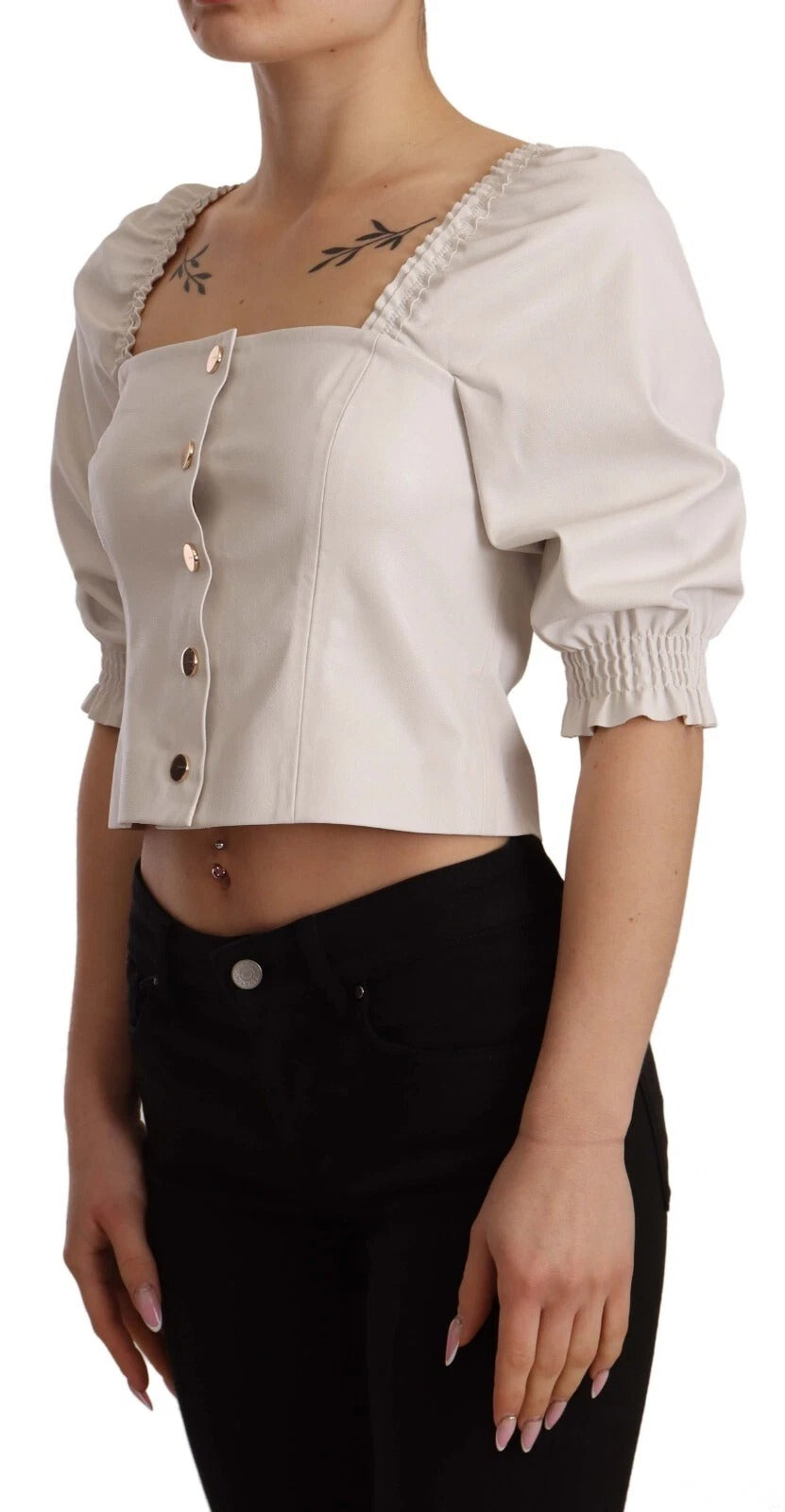 PINKO White Square Neck Button Down Crop Blouse | Regal Royce