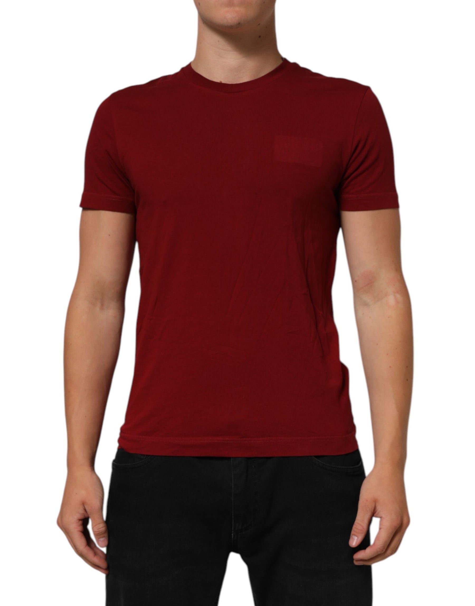 Dolce & Gabbana Maroon Cotton Crew Neck Short Sleeves T-Shirt | Regal Royce