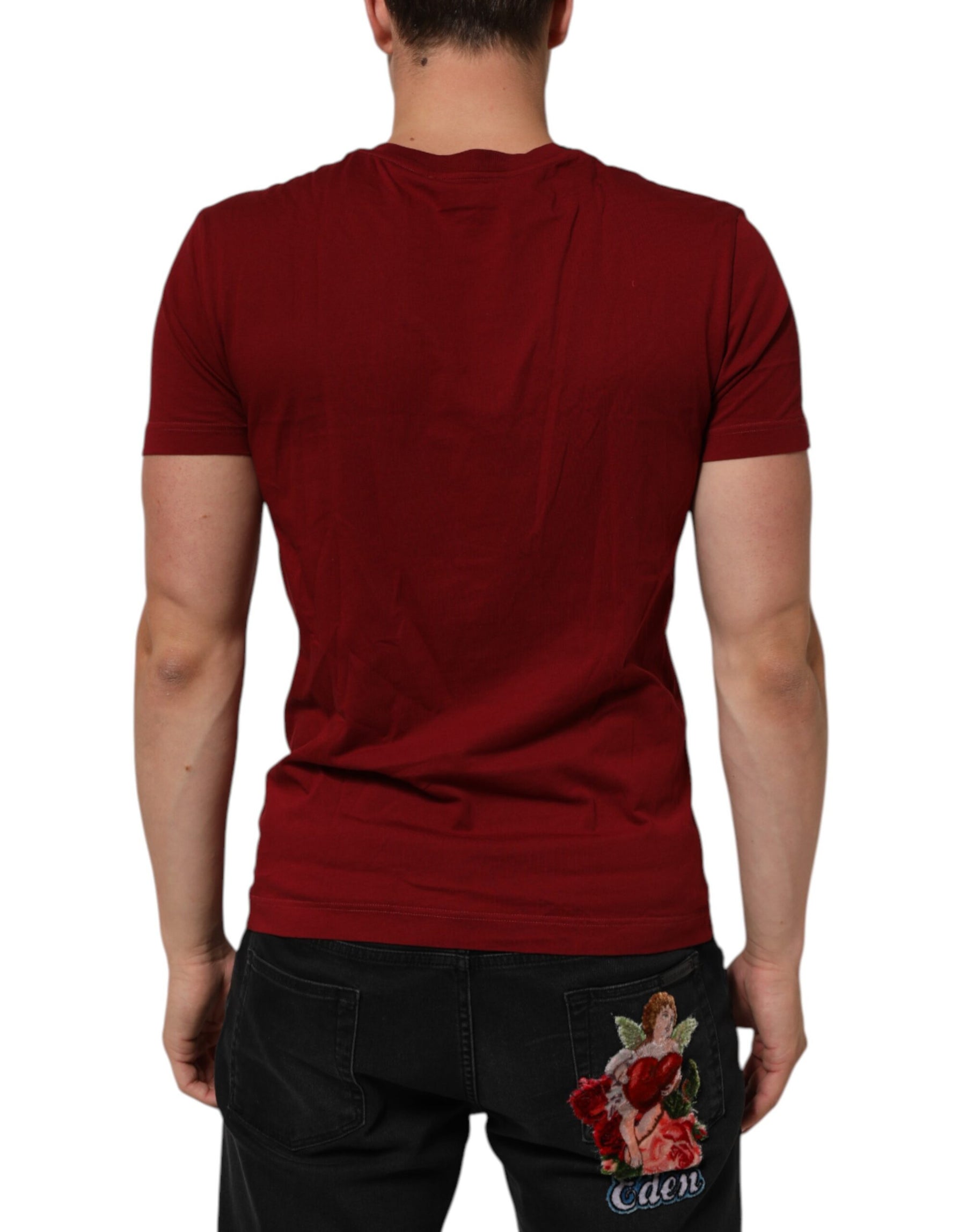 Dolce & Gabbana Maroon Cotton Crew Neck Short Sleeves T-Shirt | Regal Royce
