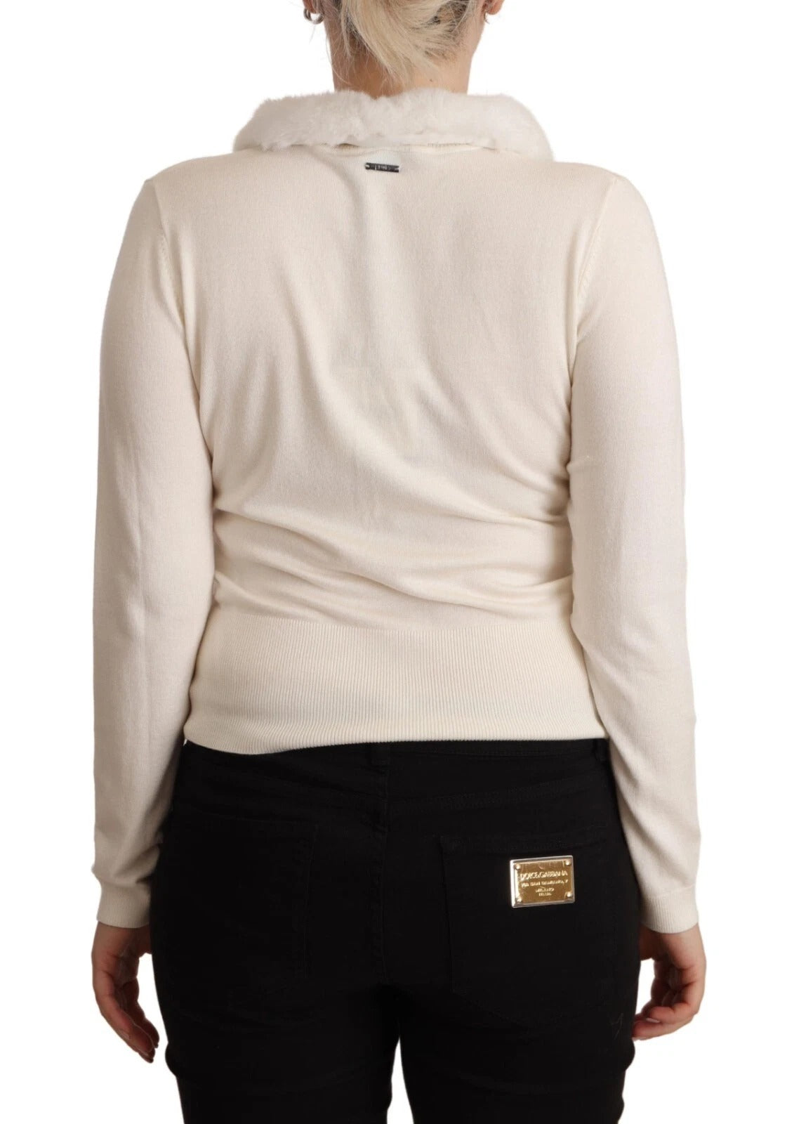 Liu Jo White Viscose Long Sleeves Fur Shearling Blouse