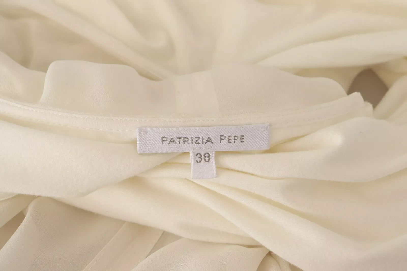 Patrizia Pepe Off White Silk Long Sleeves Deep Vneck Top | Regal Royce