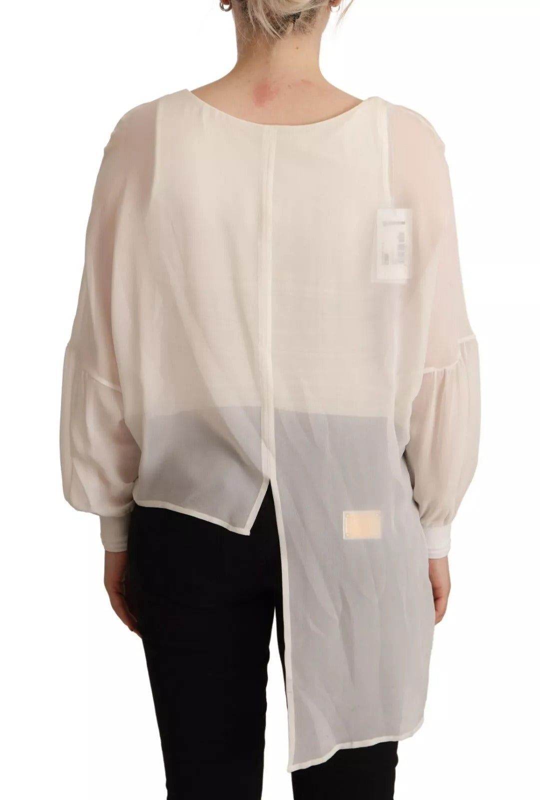 Patrizia Pepe Off White Silk Long Sleeves Deep Vneck Top | Regal Royce