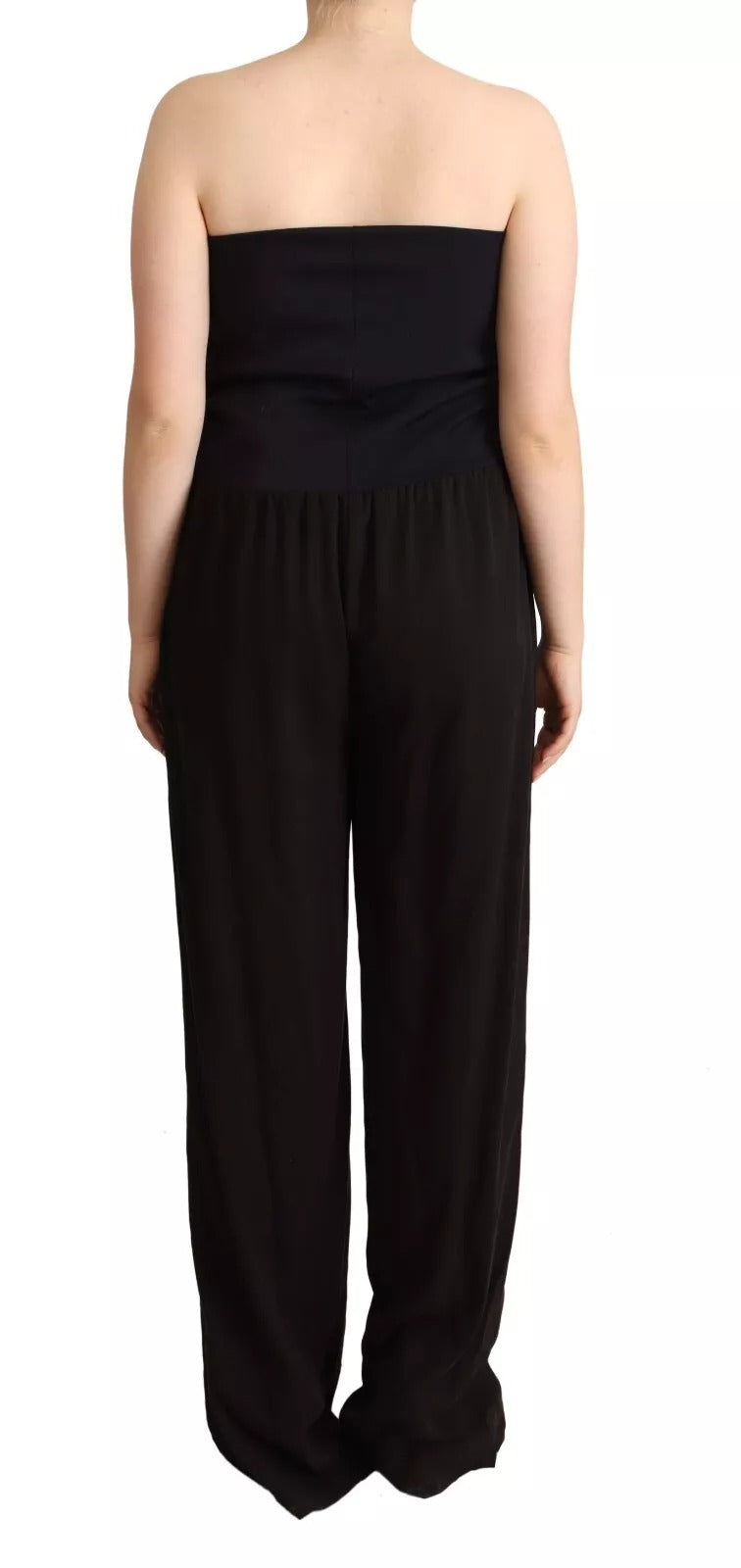 GF Ferre Black Lyocell Strapless Straight Trouser Jumpsuit