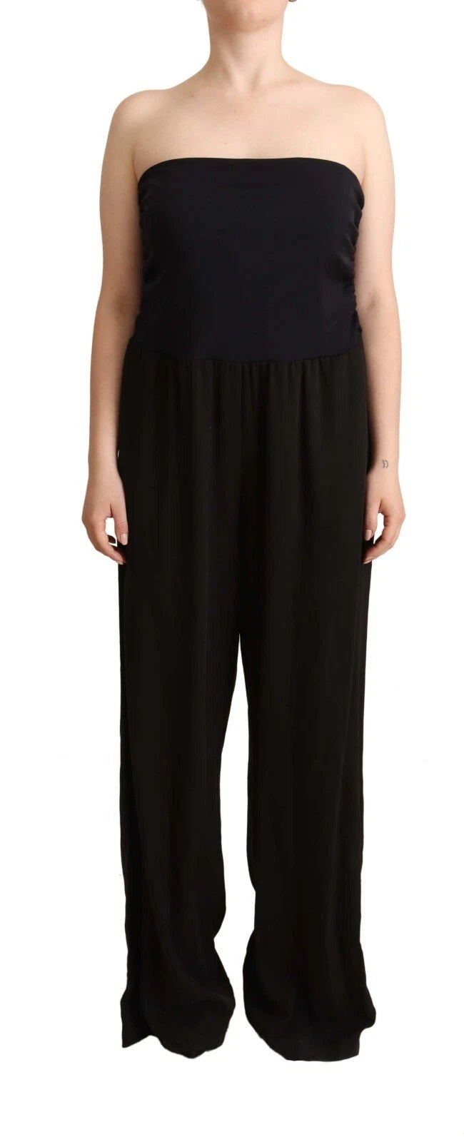 GF Ferre Black Lyocell Strapless Straight Trouser Jumpsuit | Regal Royce
