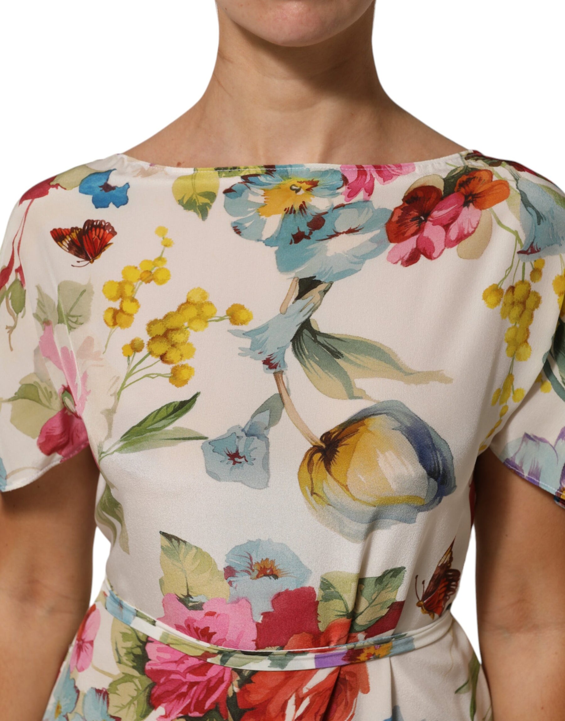 Dolce & Gabbana White Floral Print Silk Sheath LongGown Dress | Regal Royce