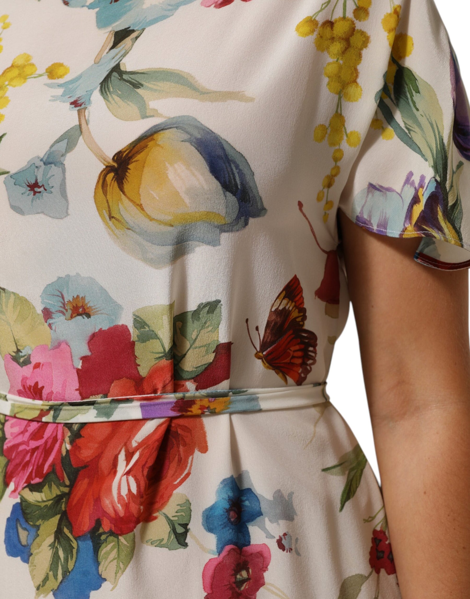 Dolce & Gabbana White Floral Print Silk Sheath LongGown Dress | Regal Royce