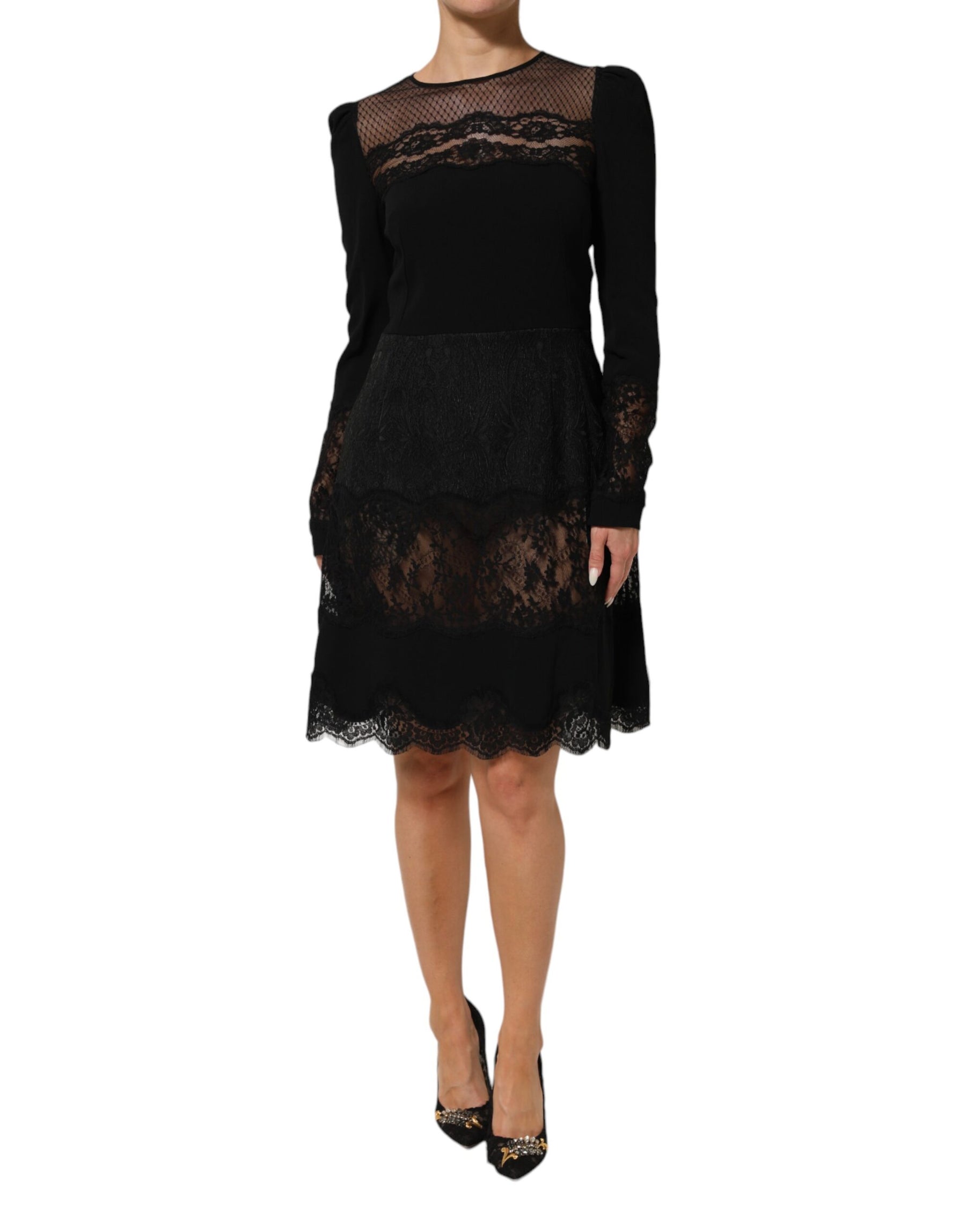 Dolce & Gabbana Black Floral Lace Trim Sheath A-line Dress | Regal Royce
