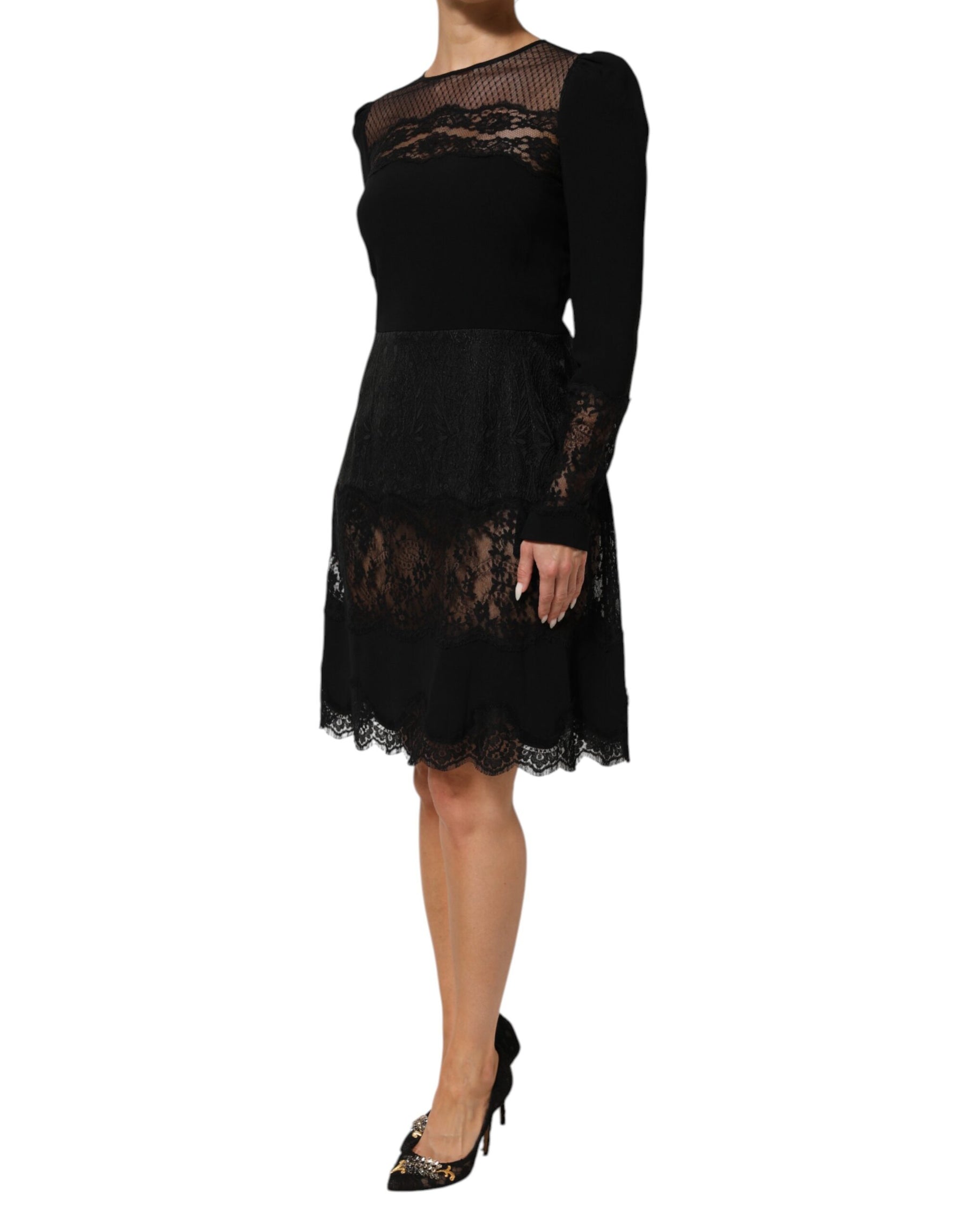 Dolce & Gabbana Black Floral Lace Trim Sheath A-line Dress | Regal Royce