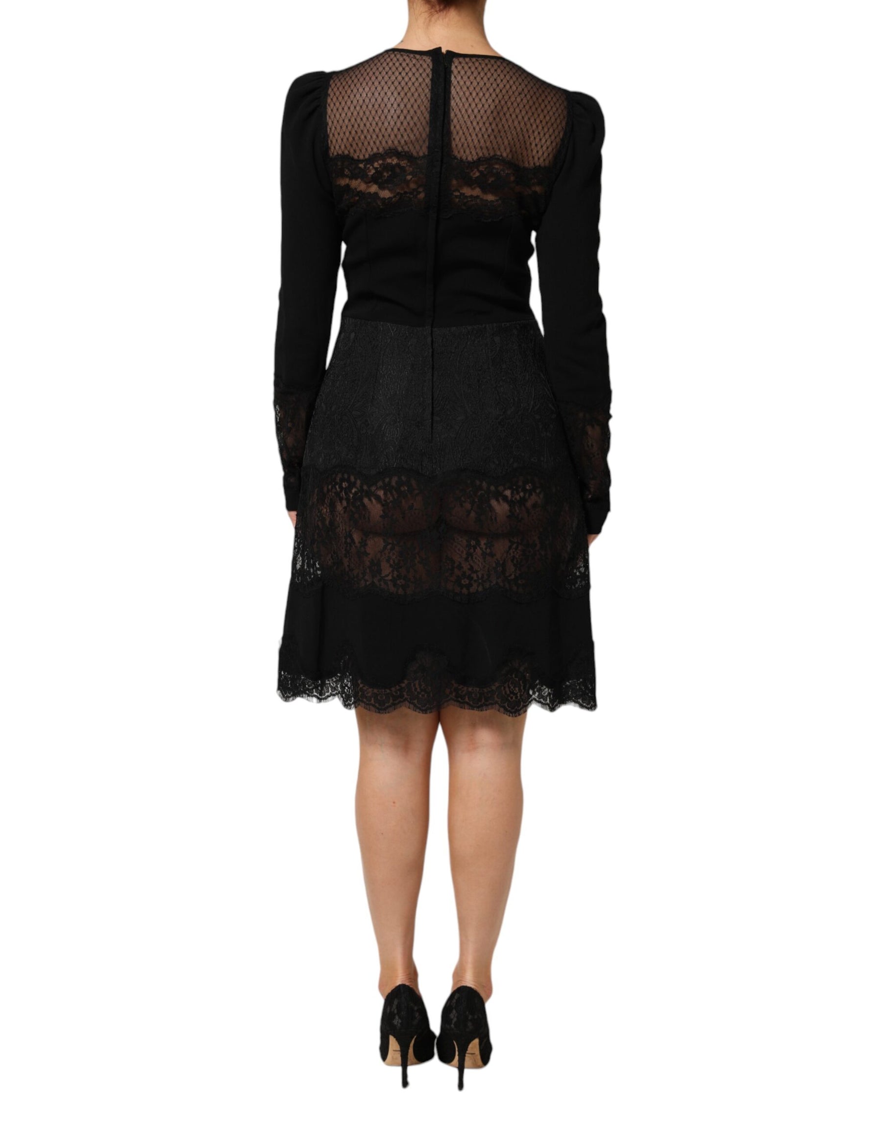 Dolce & Gabbana Black Floral Lace Trim Sheath A-line Dress | Regal Royce