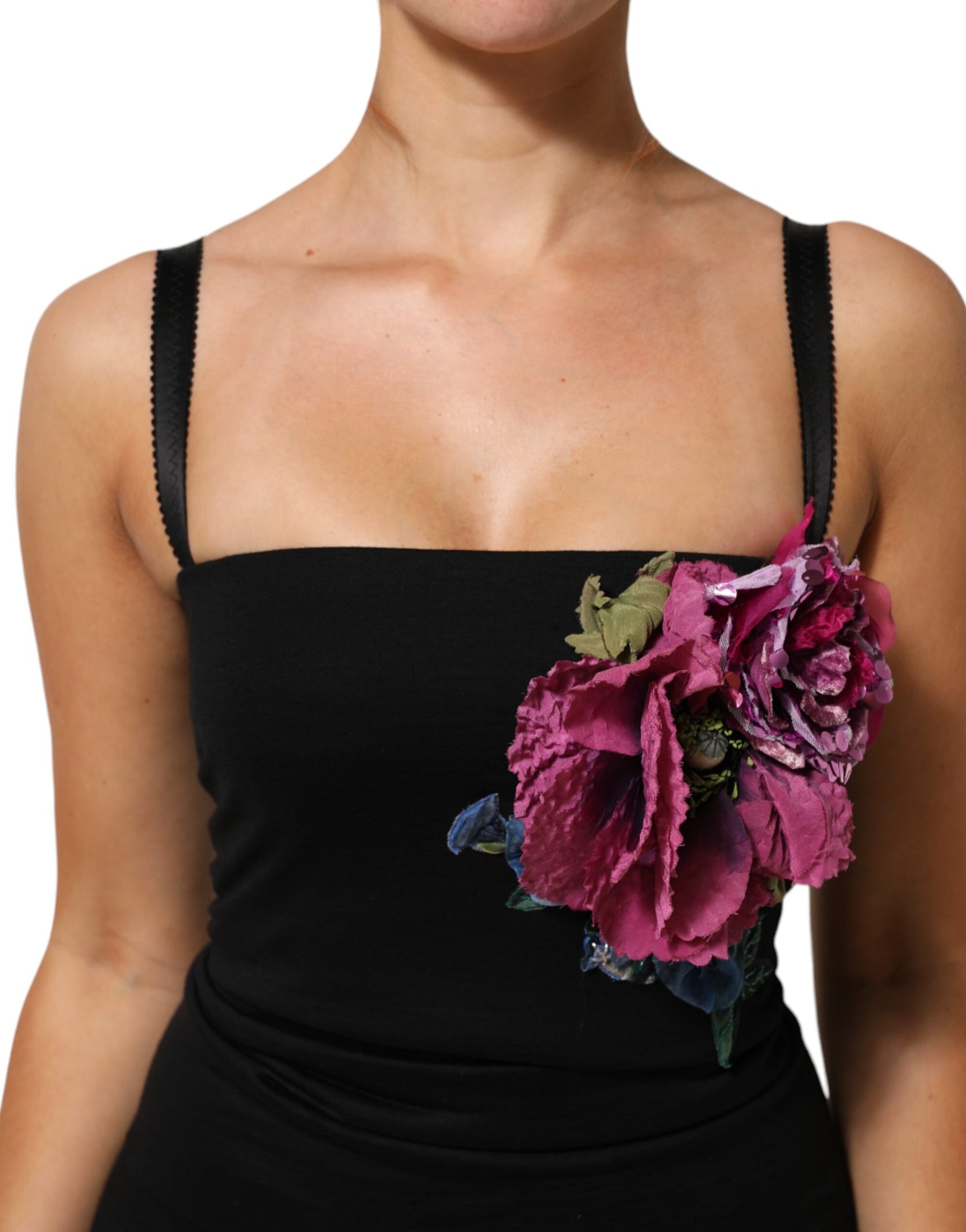 Dolce & Gabbana Black Flower Applqies Bodycon Sheath Dress | Regal Royce