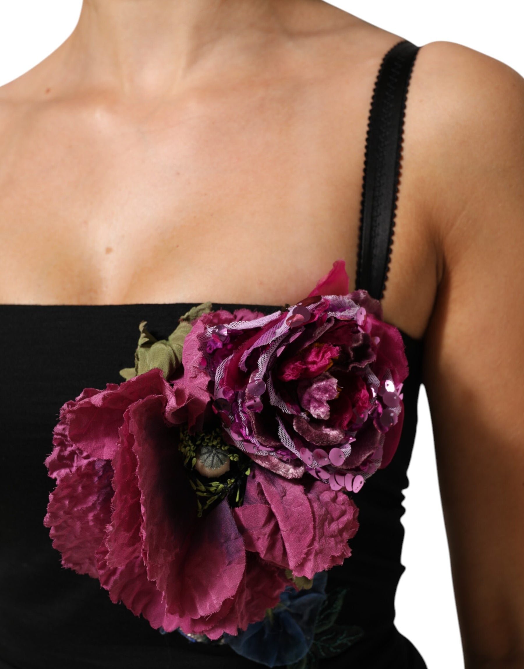 Dolce & Gabbana Black Flower Applqies Bodycon Sheath Dress | Regal Royce