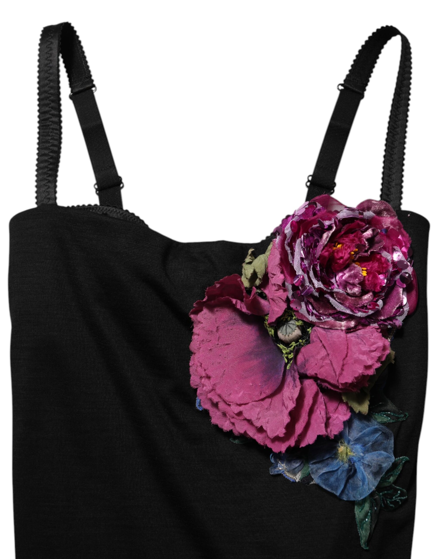 Dolce & Gabbana Black Flower Applqies Bodycon Sheath Dress | Regal Royce