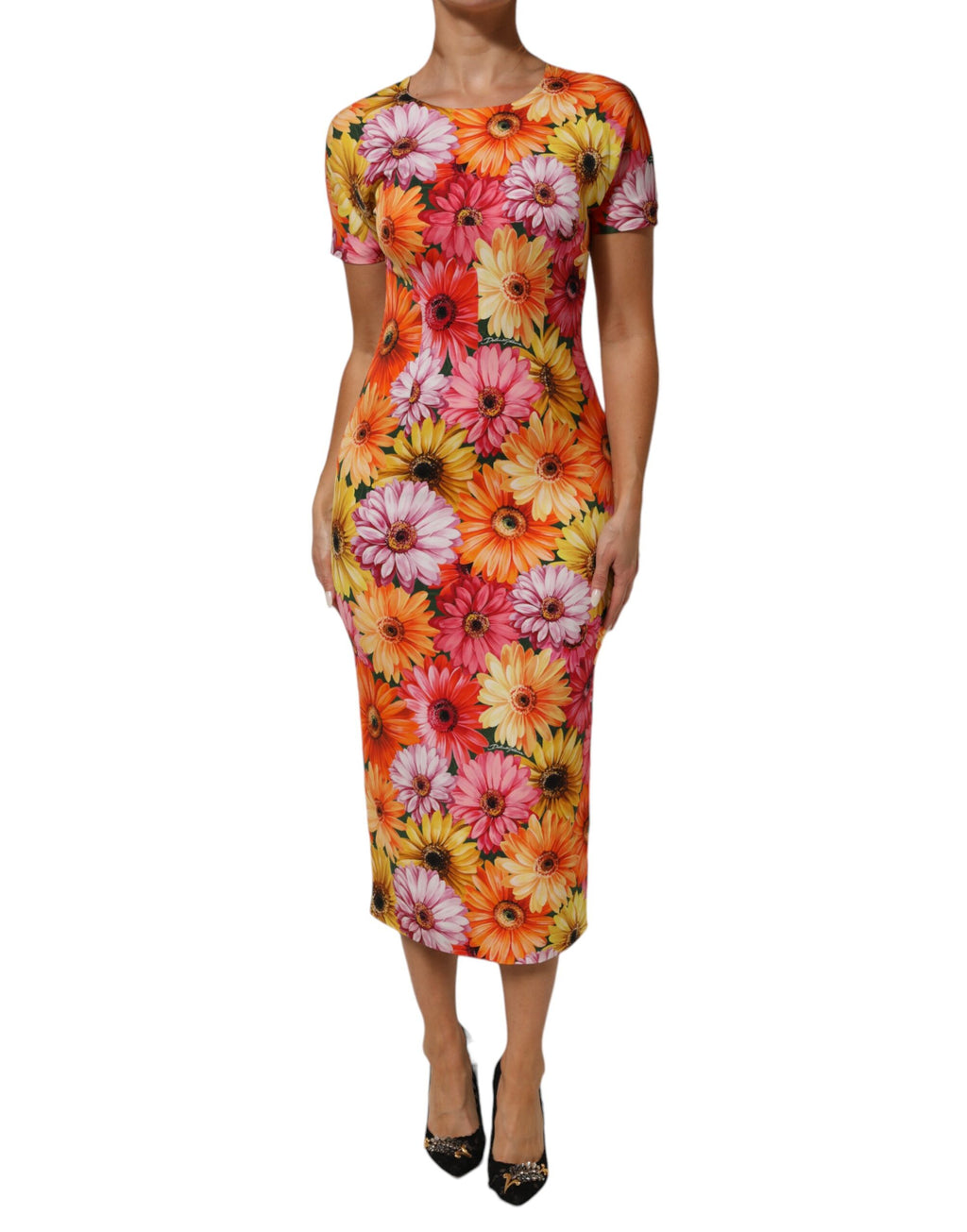 Dolce & Gabbana Multicolor Floral Print SilkSheath Midi Dress
