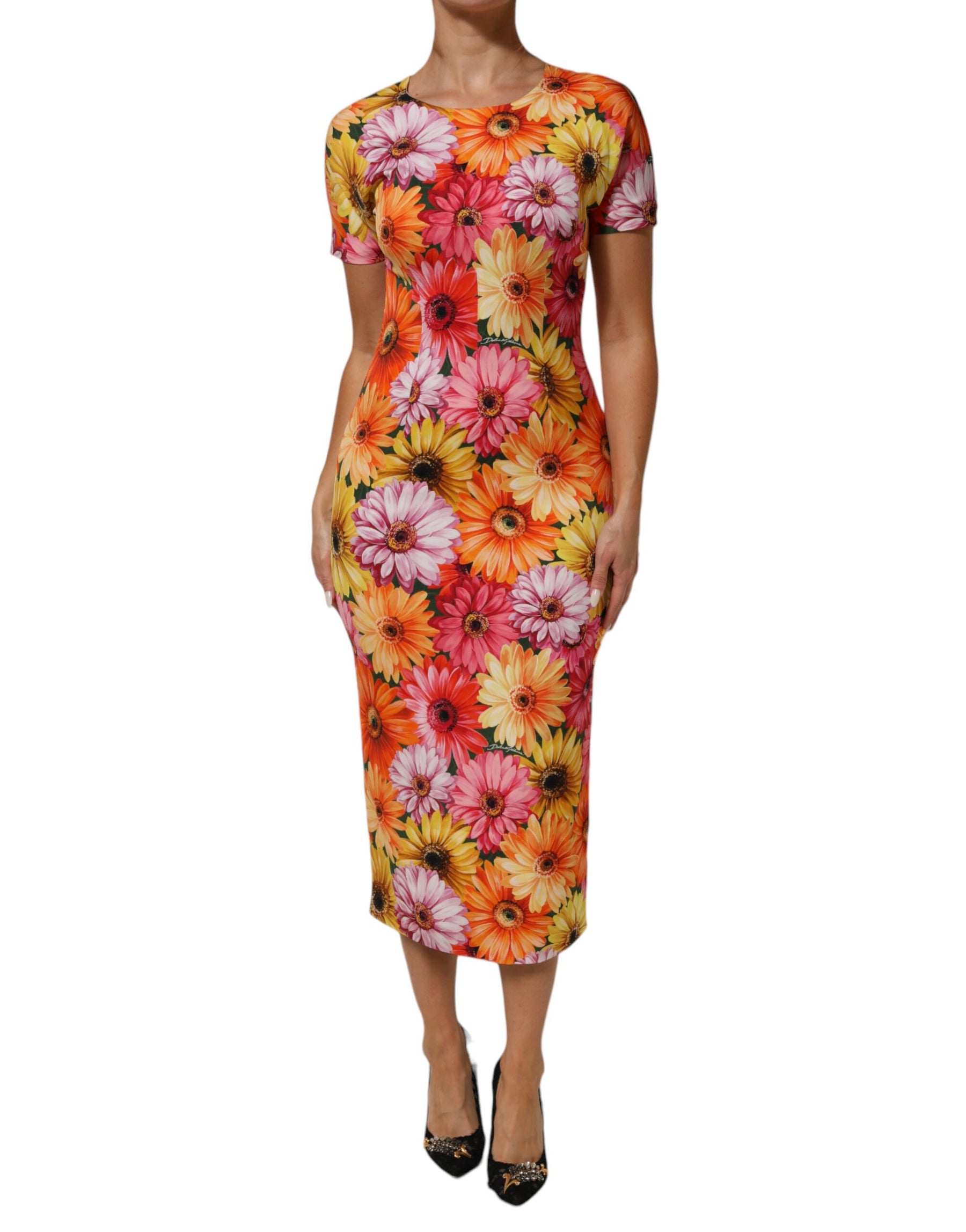 Dolce & Gabbana Multicolor Floral Print SilkSheath Midi Dress | Regal Royce