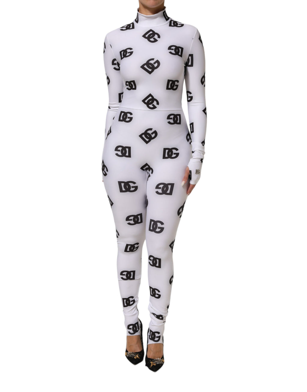 Dolce & Gabbana Black White Logo Monogram Long Sleeves Jumpsuit Dress