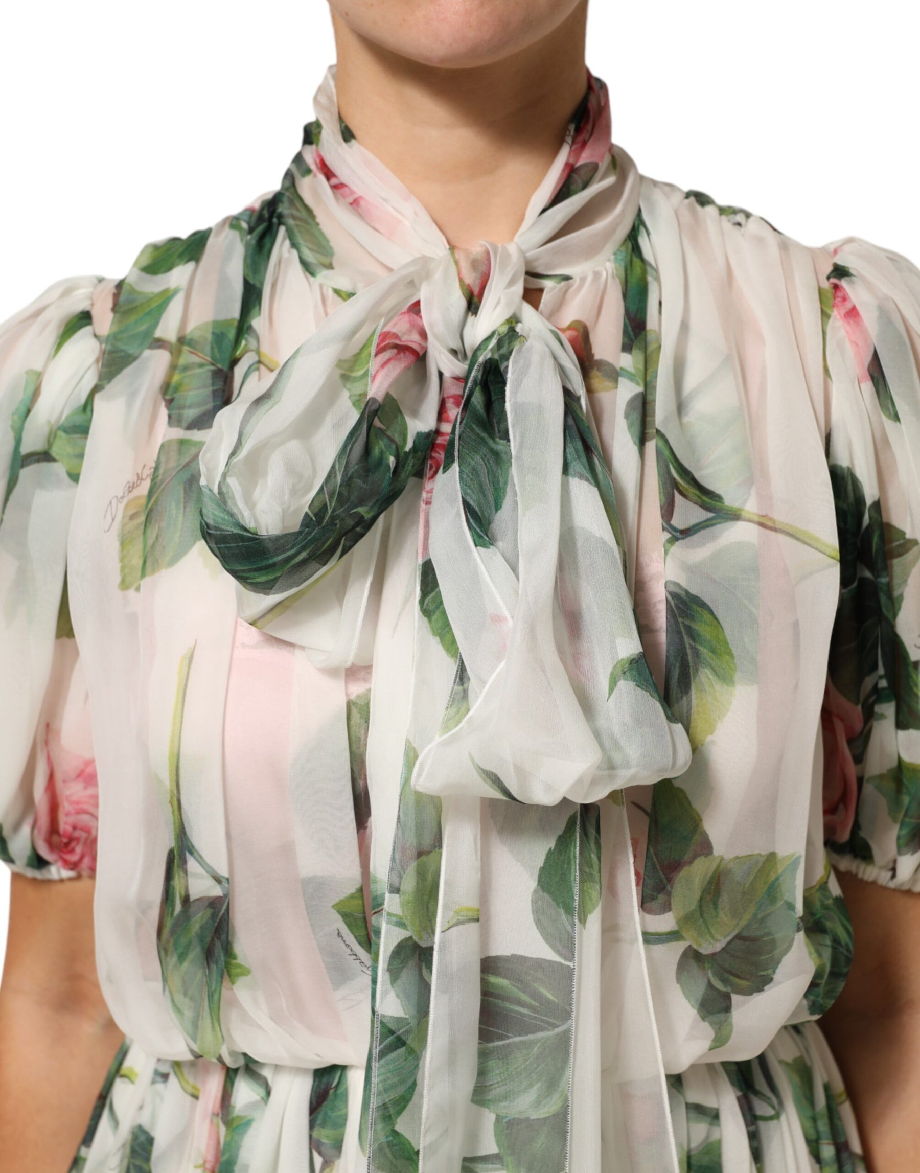 Dolce & Gabbana White Floral Print Silk Pleated Midi Dress | Regal Royce