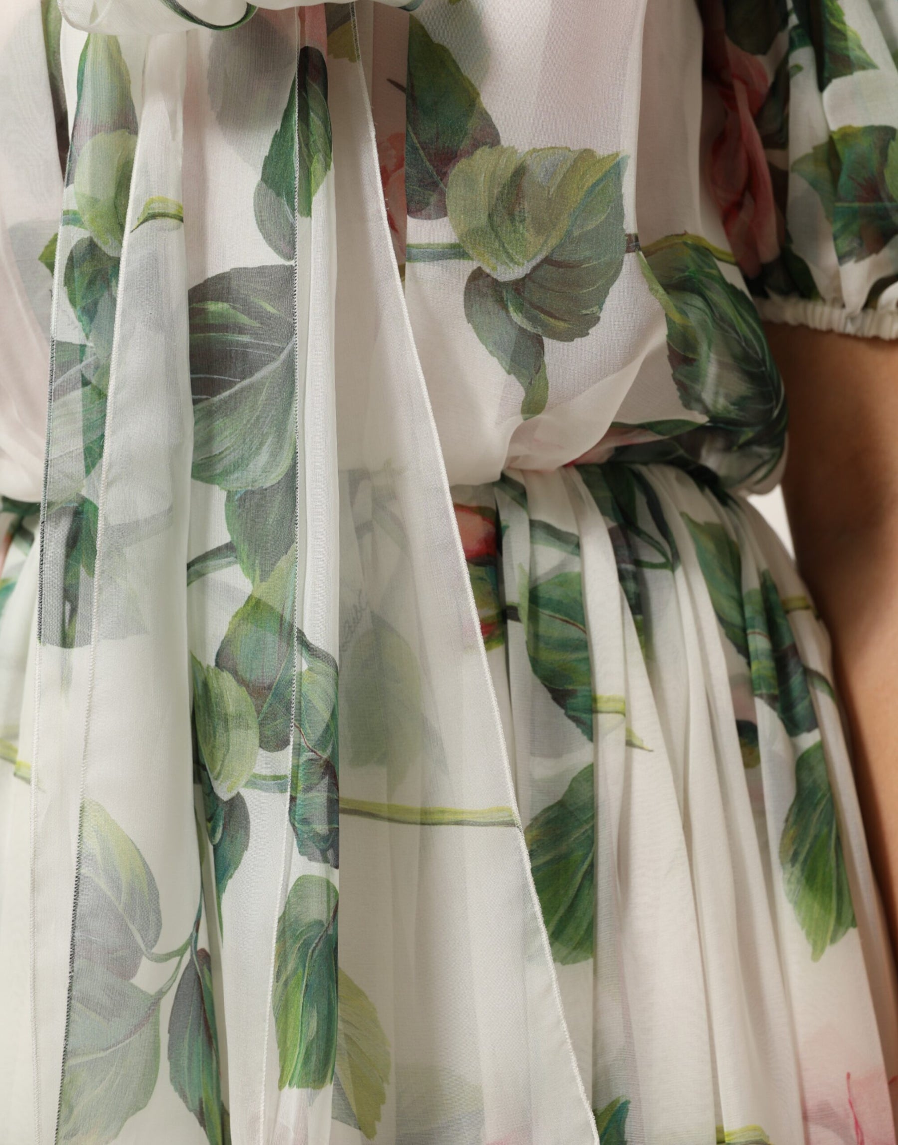 Dolce & Gabbana White Floral Print Silk Pleated Midi Dress | Regal Royce