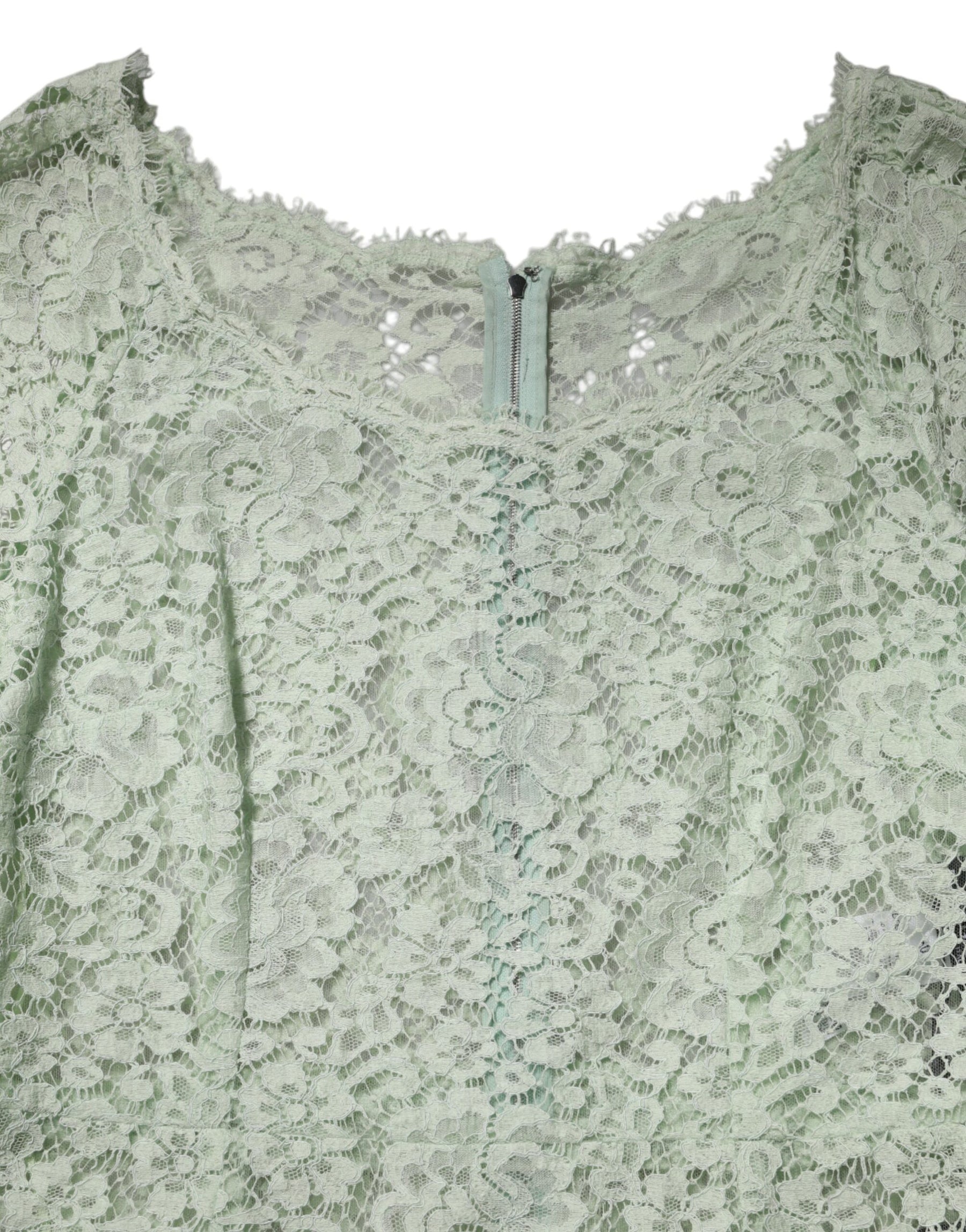 Dolce & Gabbana Mint Green Floral Lace Trim Midi Dress | Regal Royce