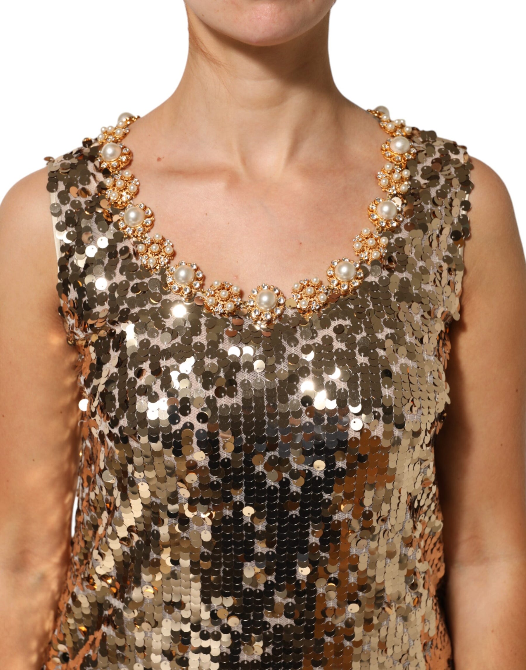 Dolce & Gabbana Gold Sequined Nylon A-line Sheath Mini Dress | Regal Royce