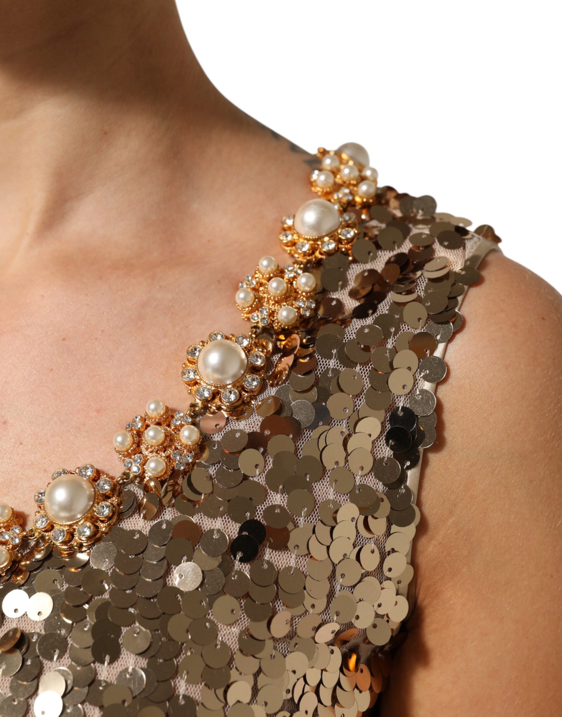 Dolce & Gabbana Gold Sequined Nylon A-line Sheath Mini Dress | Regal Royce