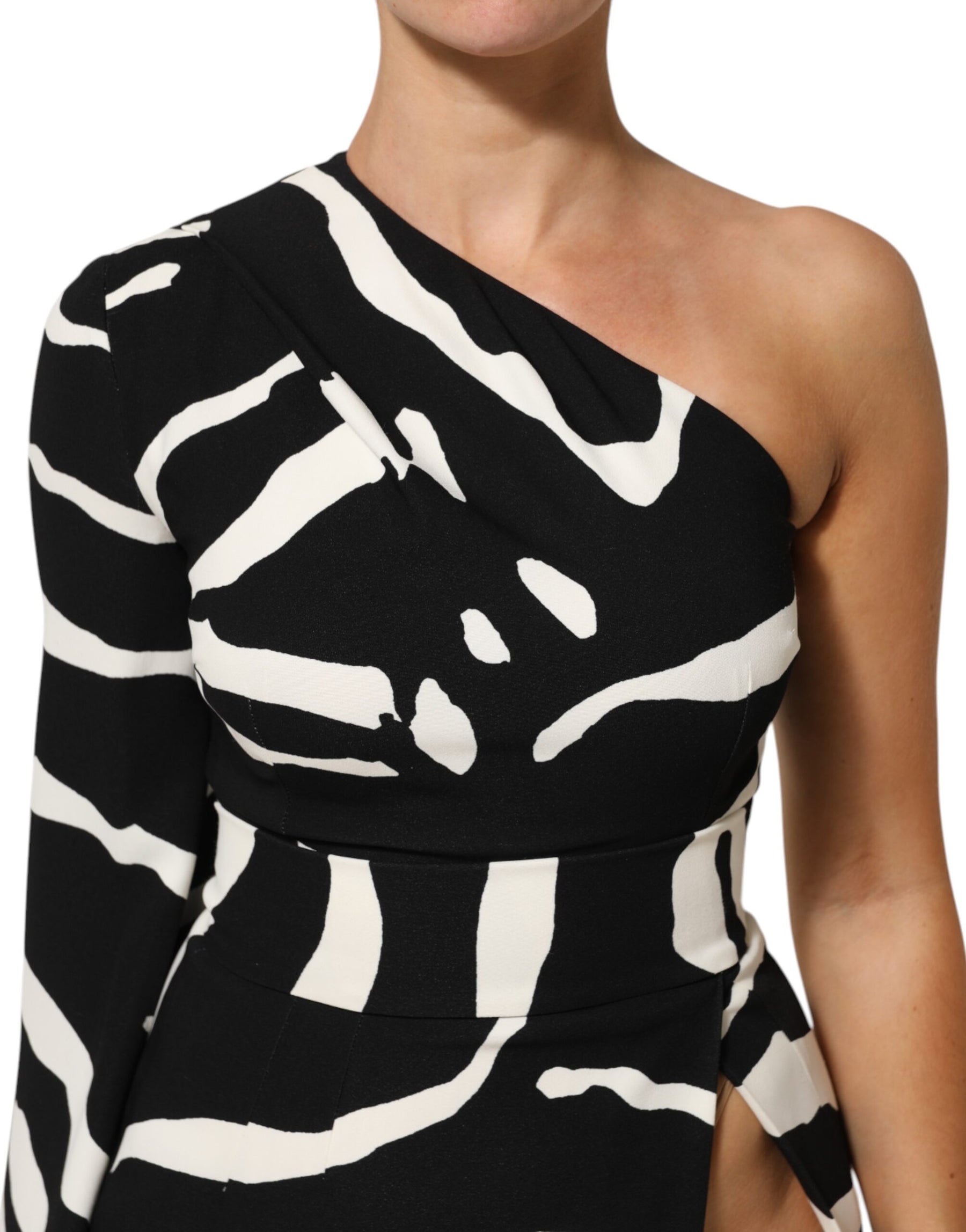 Dolce & Gabbana Black White One Shoulder High Slit Mini Dress | Regal Royce