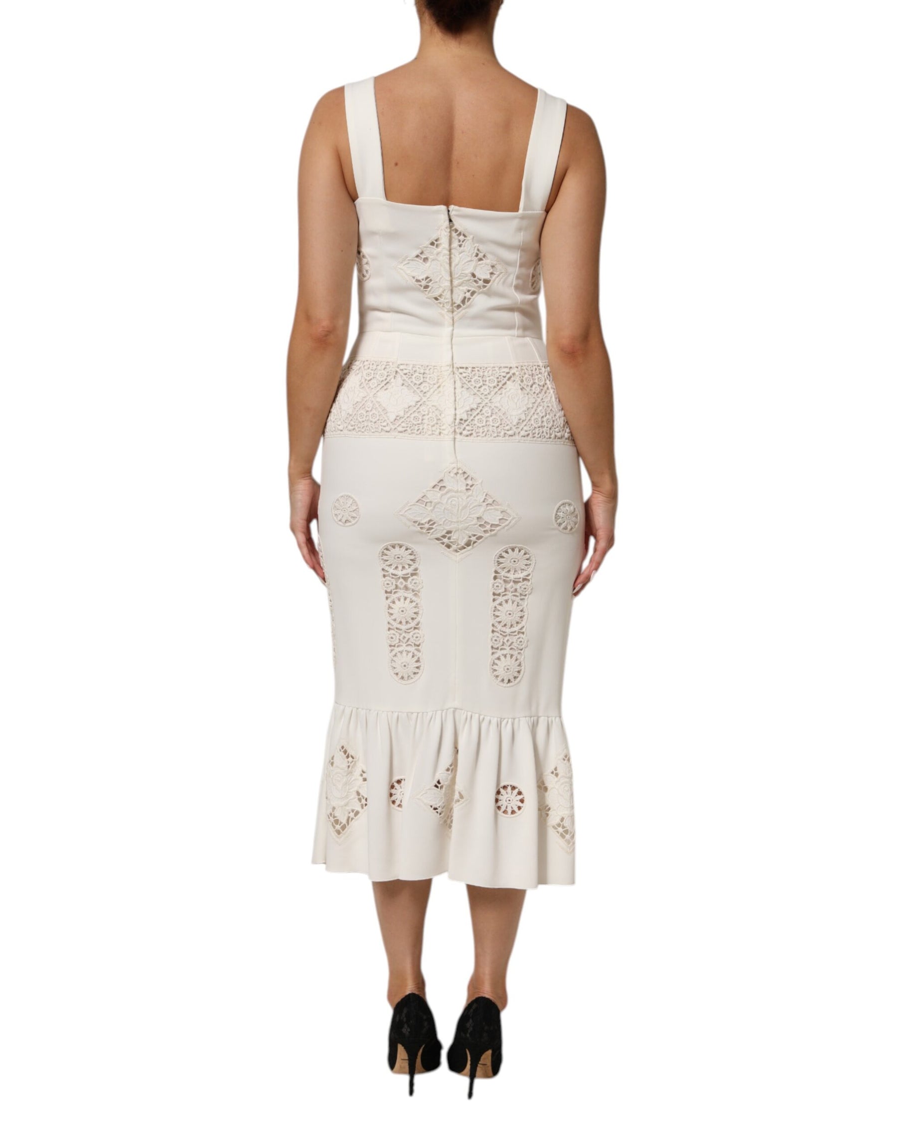 Dolce & Gabbana White Floral Lace Sleeveless Midi Dress | Regal Royce