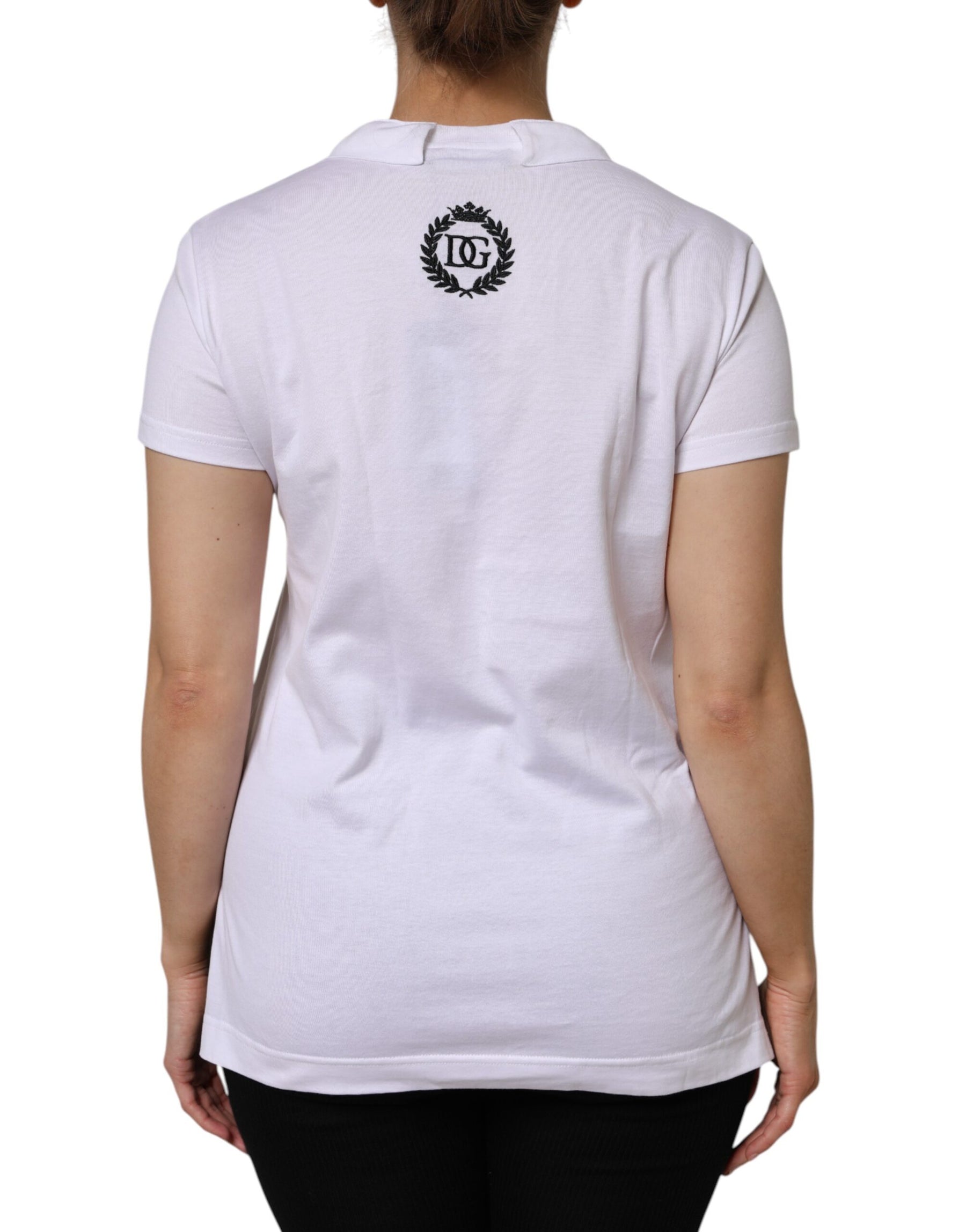 Dolce & Gabbana White Cotton Short Sleeve V-Neck Top T-shirt | Regal Royce