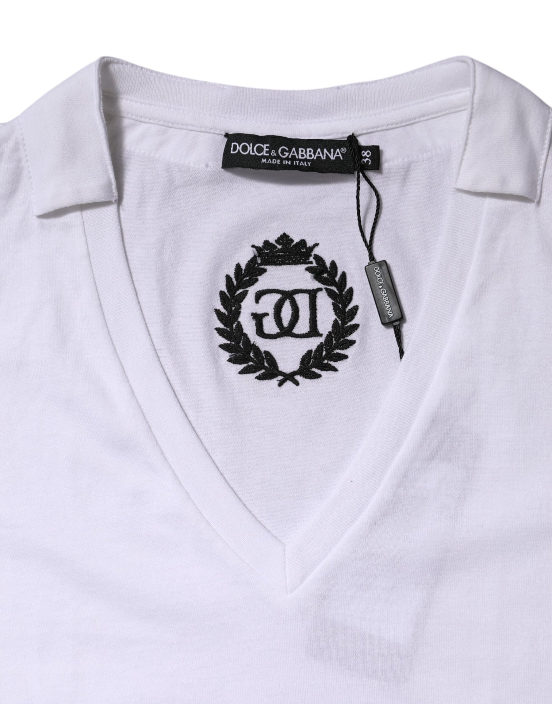Dolce & Gabbana White Cotton Short Sleeve V-Neck Top T-shirt | Regal Royce