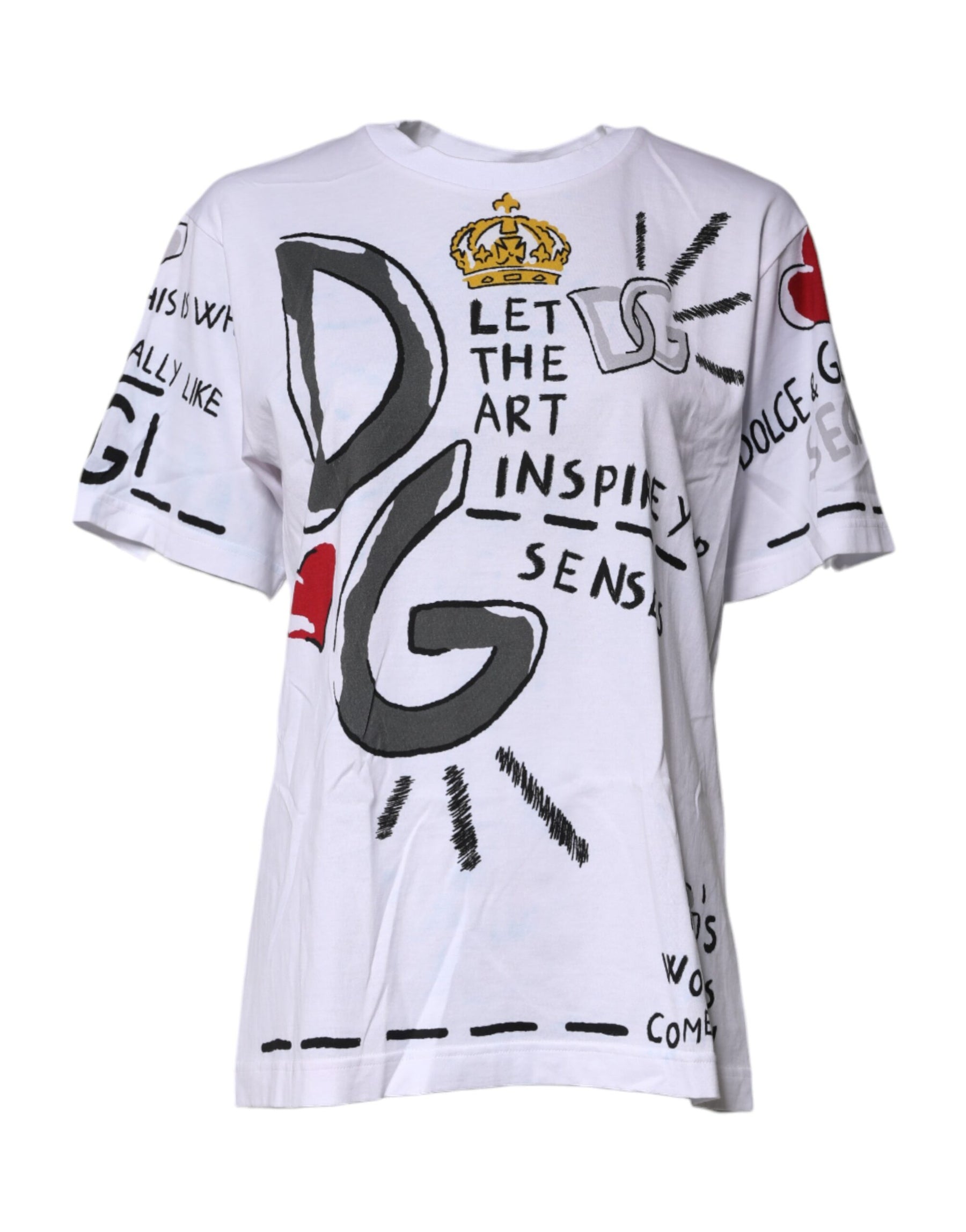 Dolce & Gabbana White Graphic Crew Neck Short Sleeves T-shirt | Regal Royce