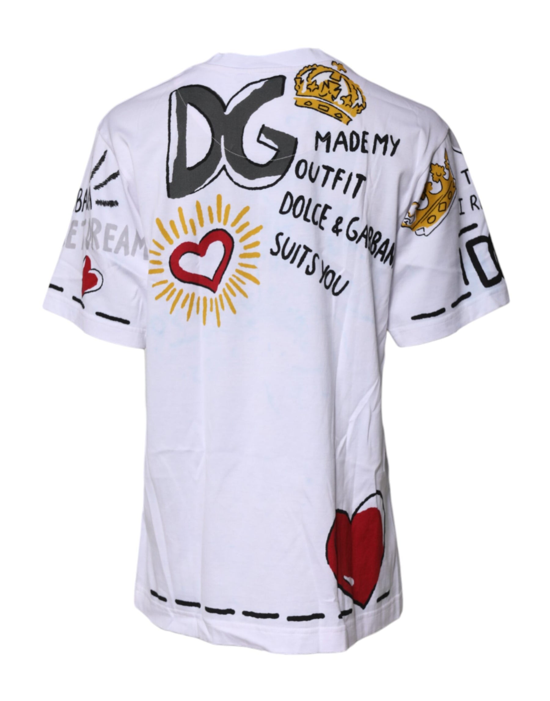 Dolce & Gabbana White Graphic Crew Neck Short Sleeves T-shirt | Regal Royce