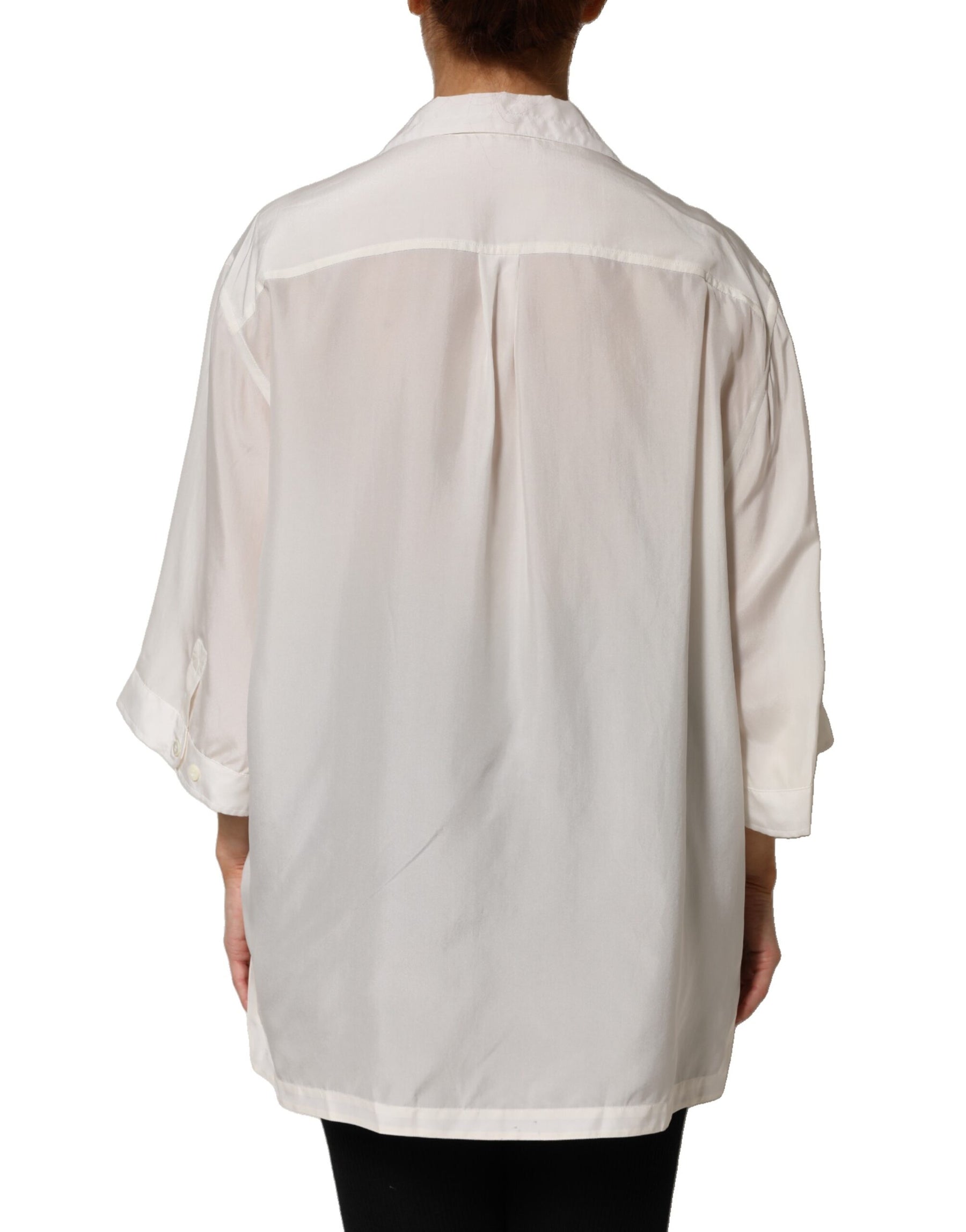 Dolce & Gabbana Off White Silk Button Down Polo Shirt Top | Regal Royce