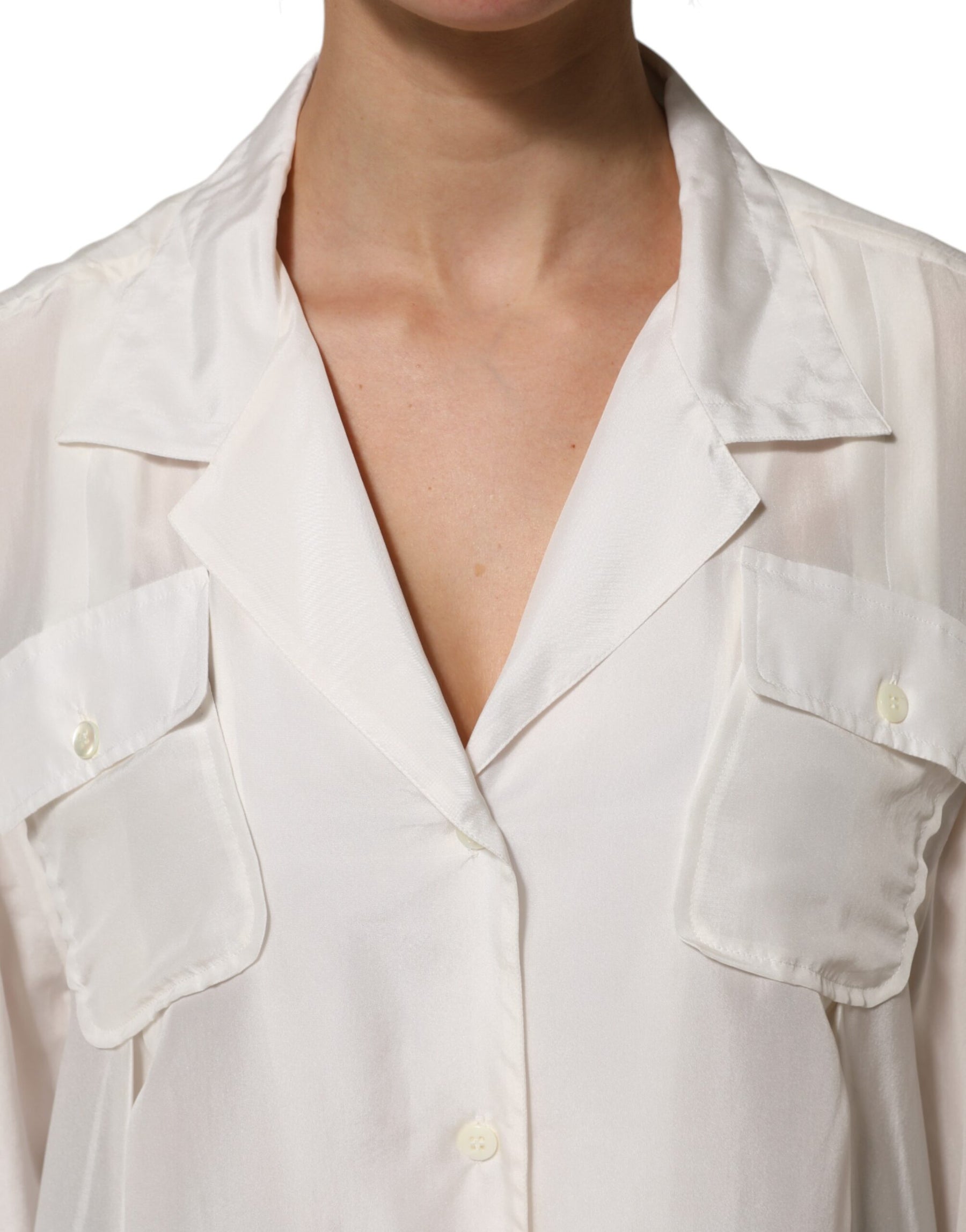 Dolce & Gabbana Off White Silk Button Down Polo Shirt Top | Regal Royce