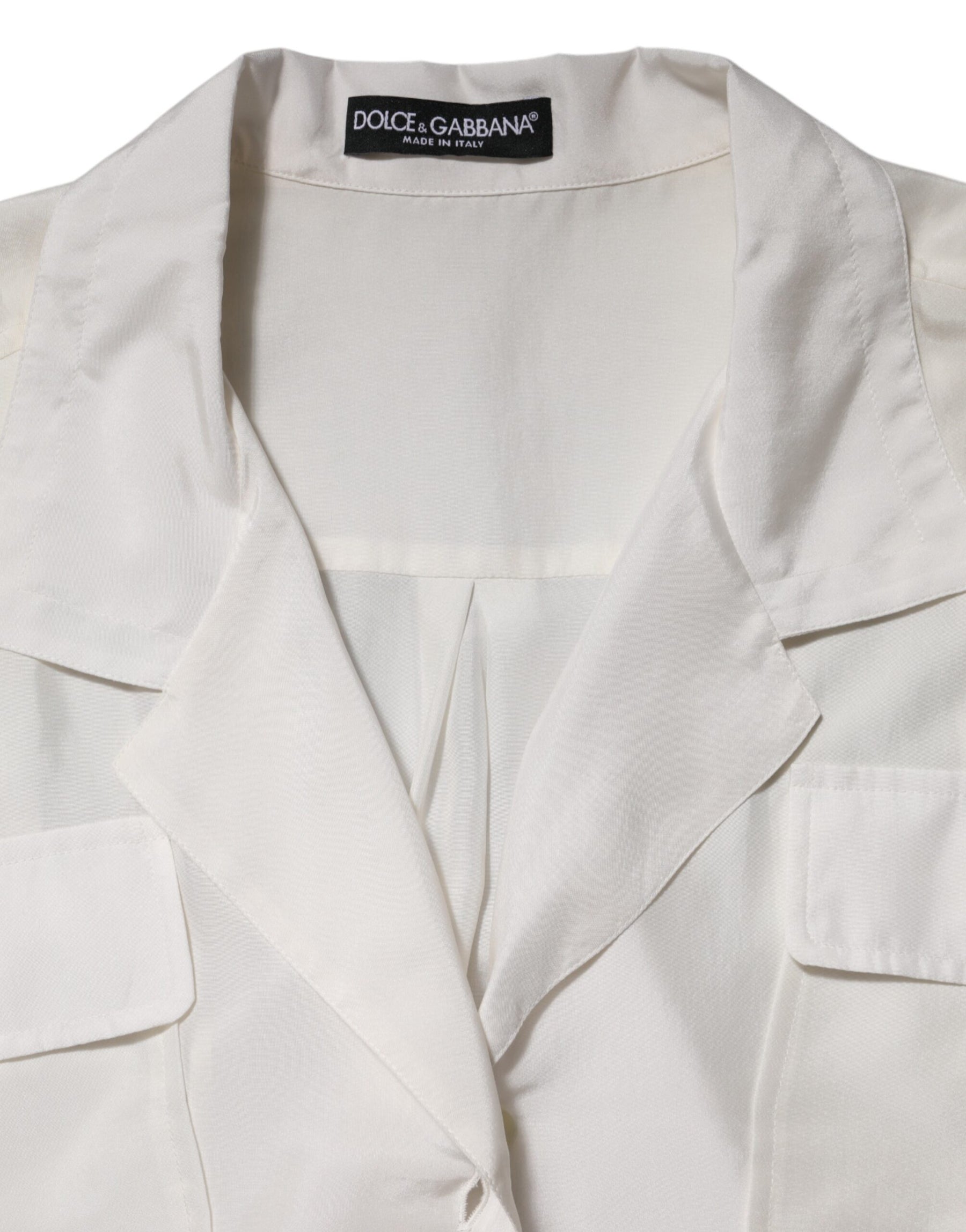 Dolce & Gabbana Off White Silk Button Down Polo Shirt Top | Regal Royce