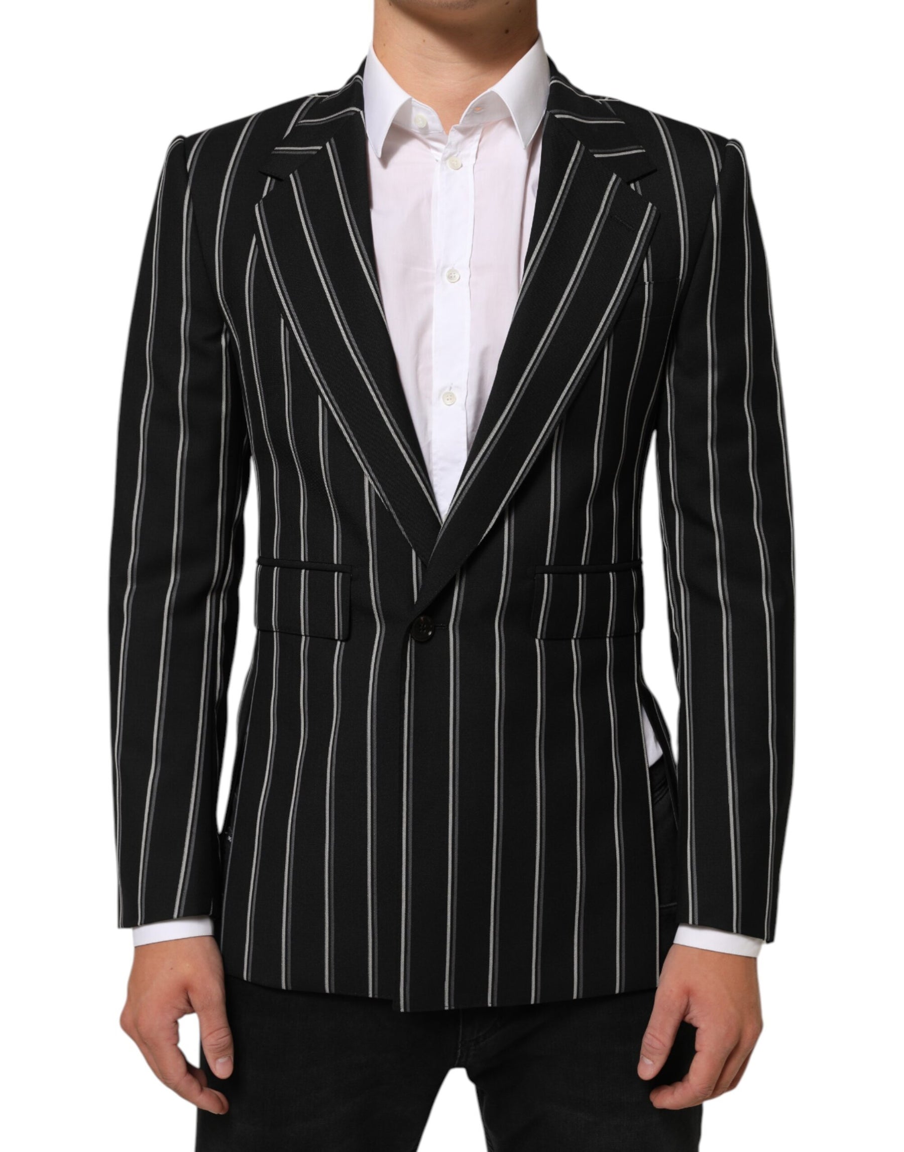 Dolce & Gabbana Black Stripes SICILIA 1 Button Suit Blazer | Regal Royce
