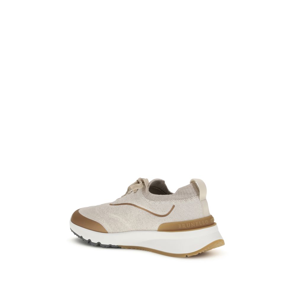 Brunello Cucinelli Beige Cotton Athletic Sneakers