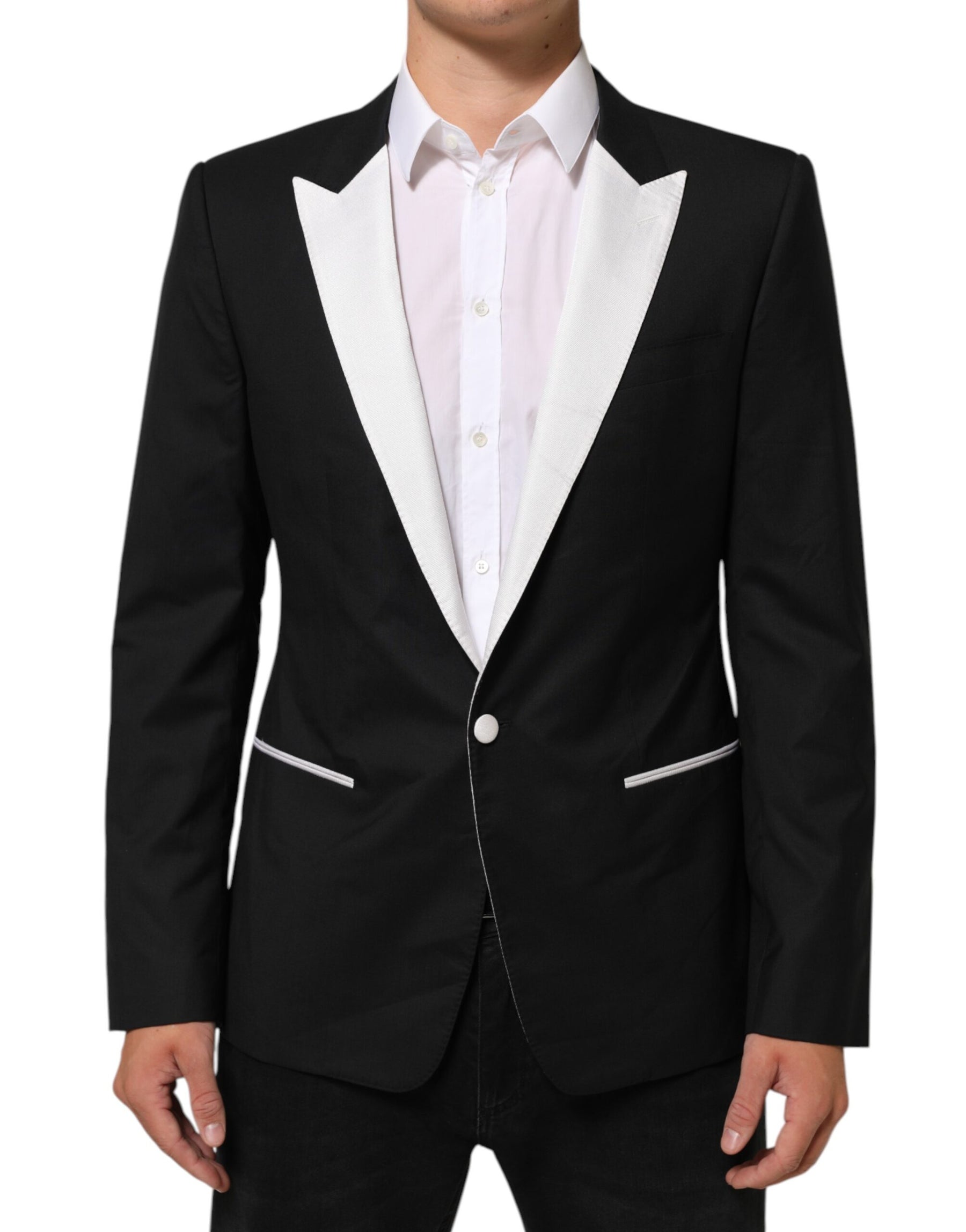 Dolce & Gabbana Black White MARTINI 1 Button Men Suit Blazer | Regal Royce
