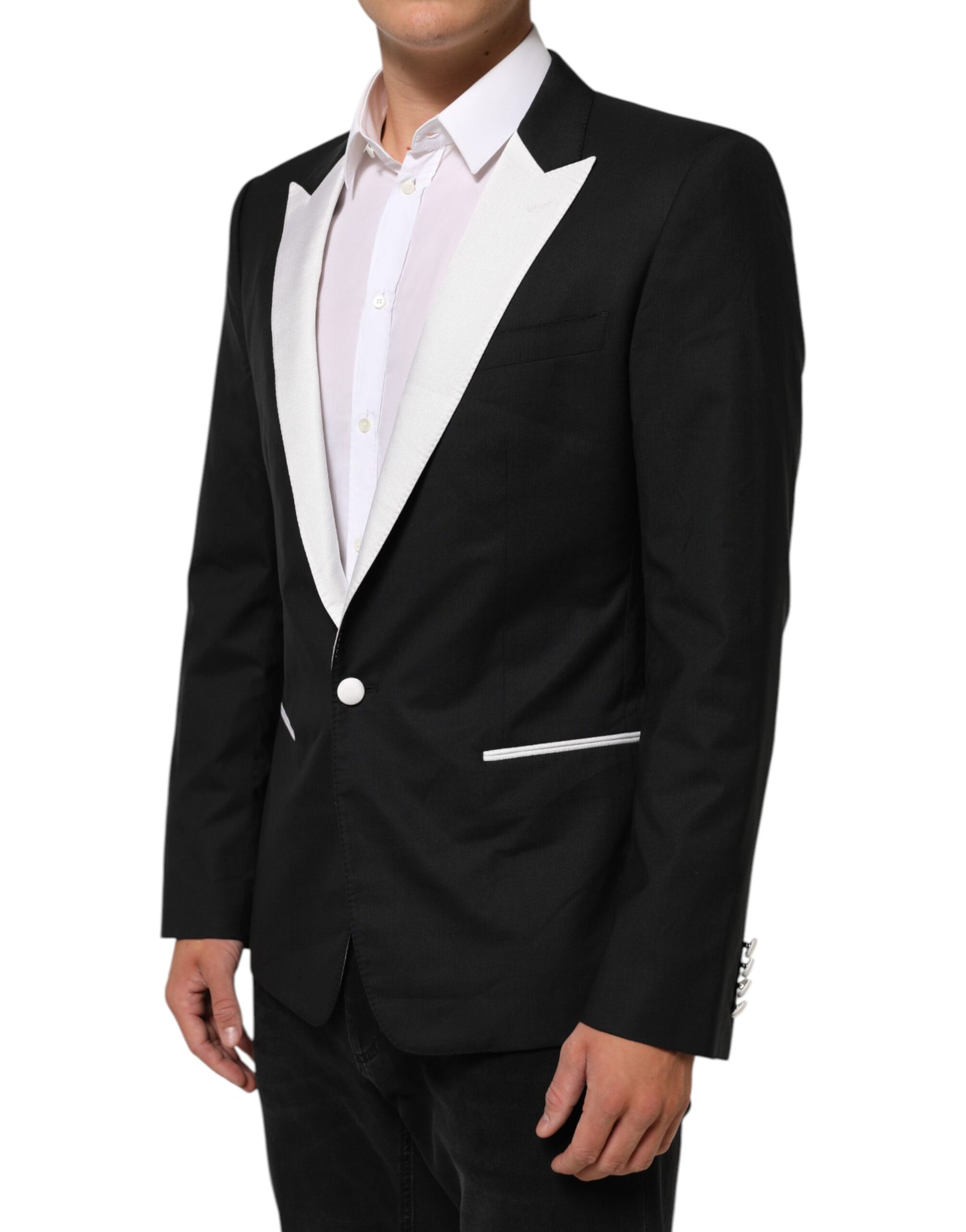 Dolce & Gabbana Black White MARTINI 1 Button Men Suit Blazer | Regal Royce