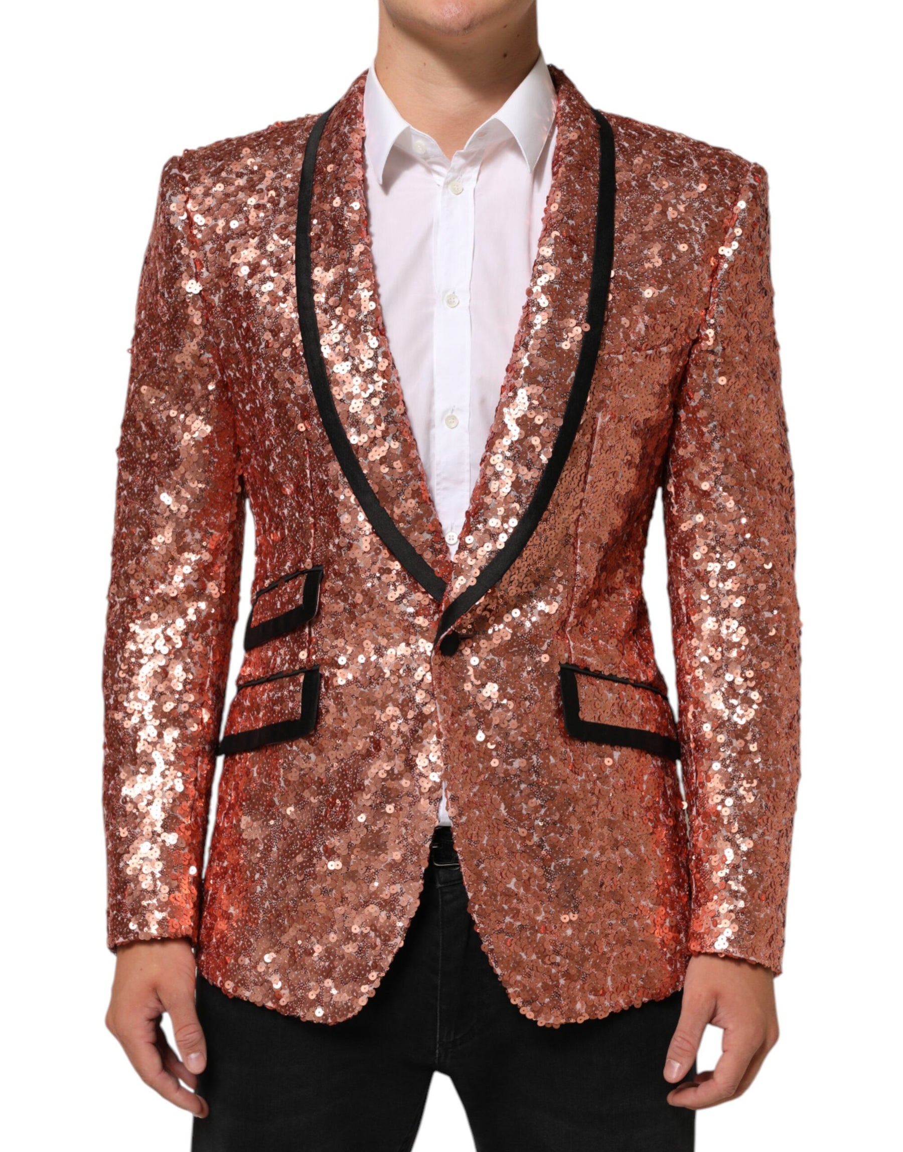 Dolce & Gabbana Pink Sequin SICILIA 1 Button Men Suit Blazer | Regal Royce