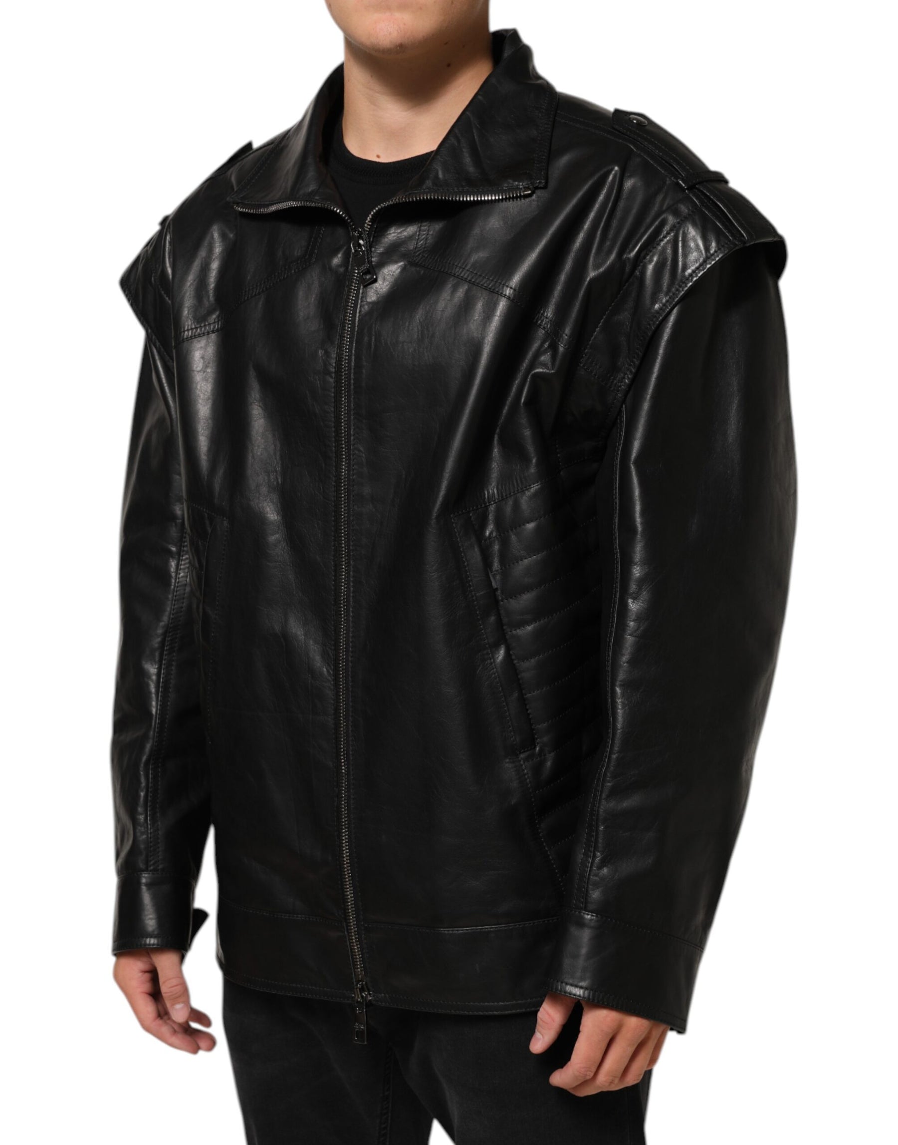 Dolce & Gabbana Black Leather Full Zip Biker Blouson Jacket | Regal Royce