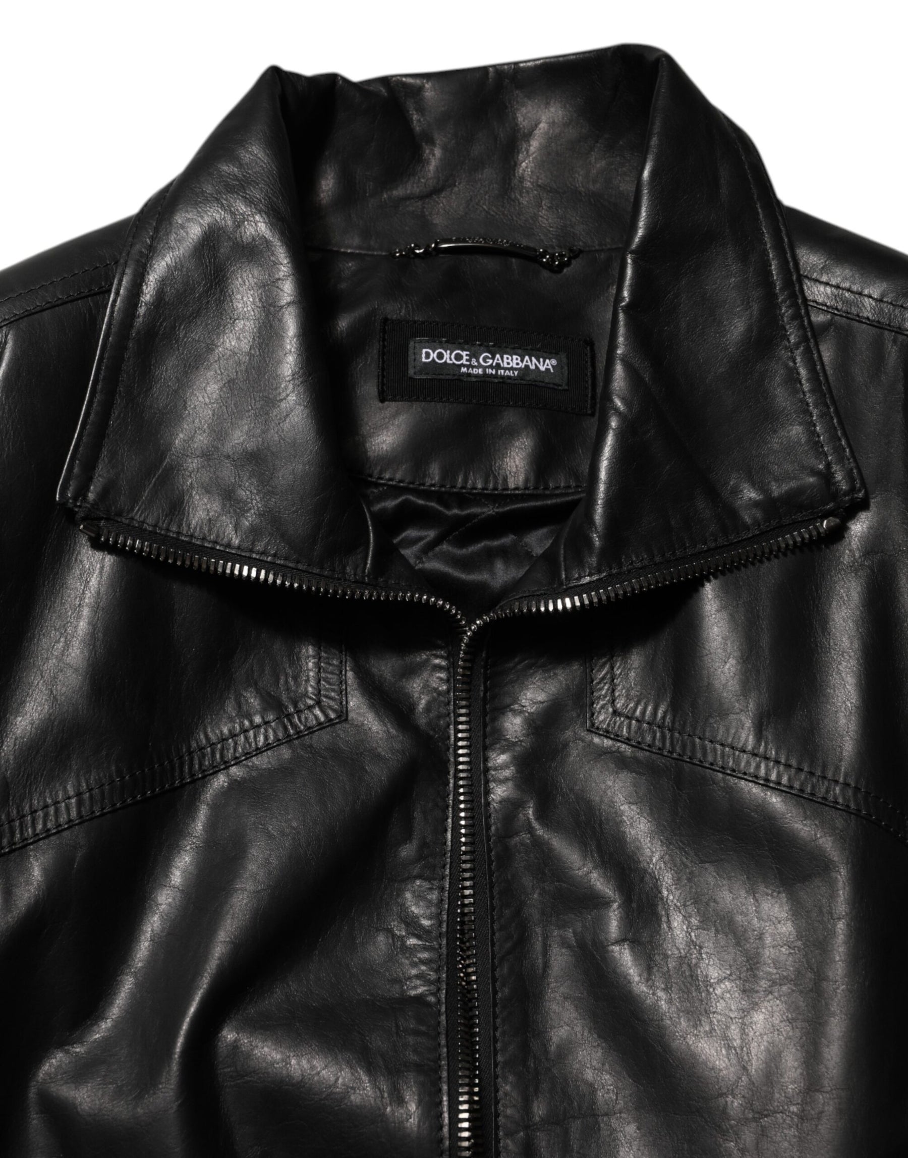 Dolce & Gabbana Black Leather Full Zip Biker Blouson Jacket | Regal Royce