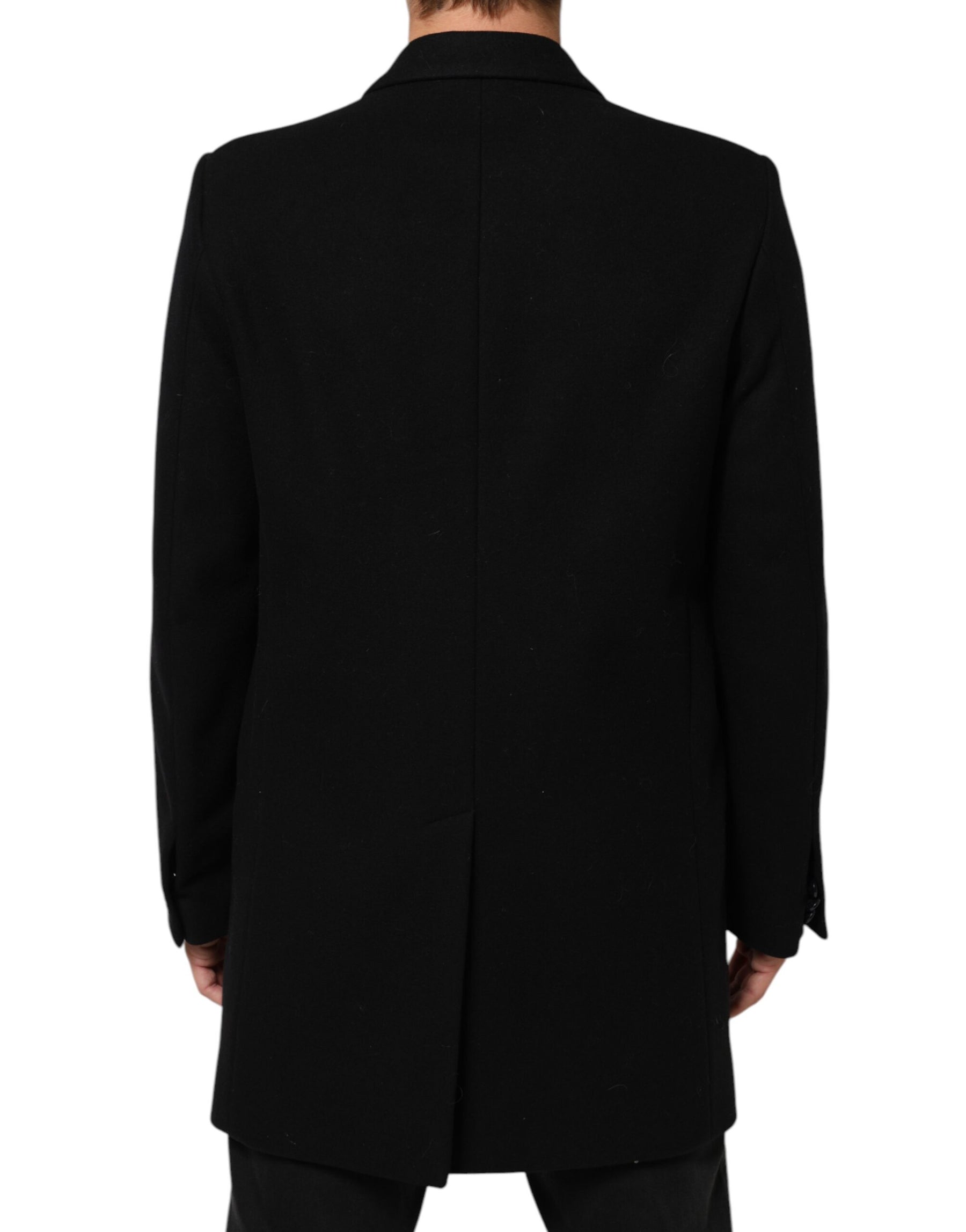 Dolce & Gabbana Black Wool Buttoned Men Trench Coat Jacket | Regal Royce