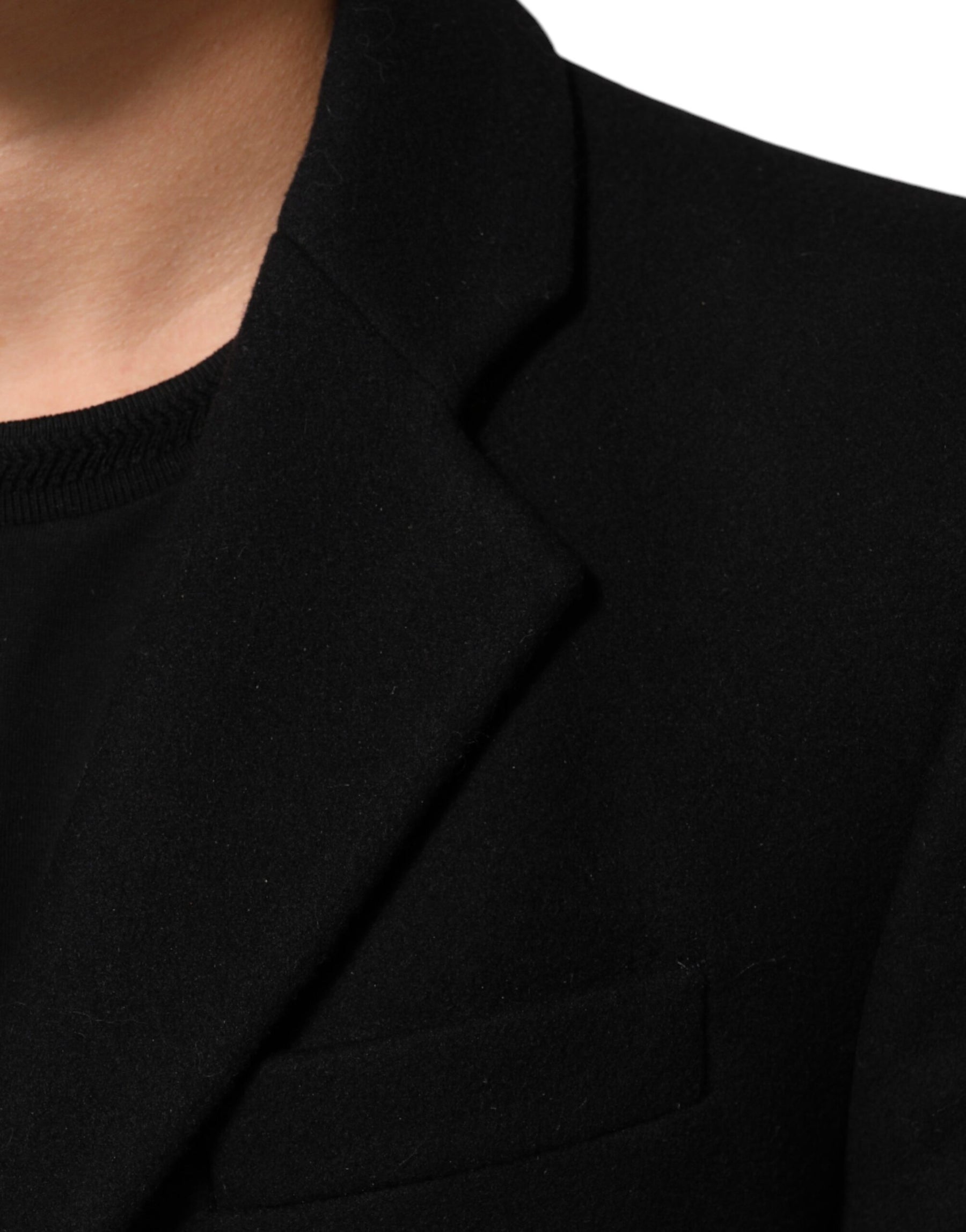 Dolce & Gabbana Black Wool Buttoned Men Trench Coat Jacket | Regal Royce