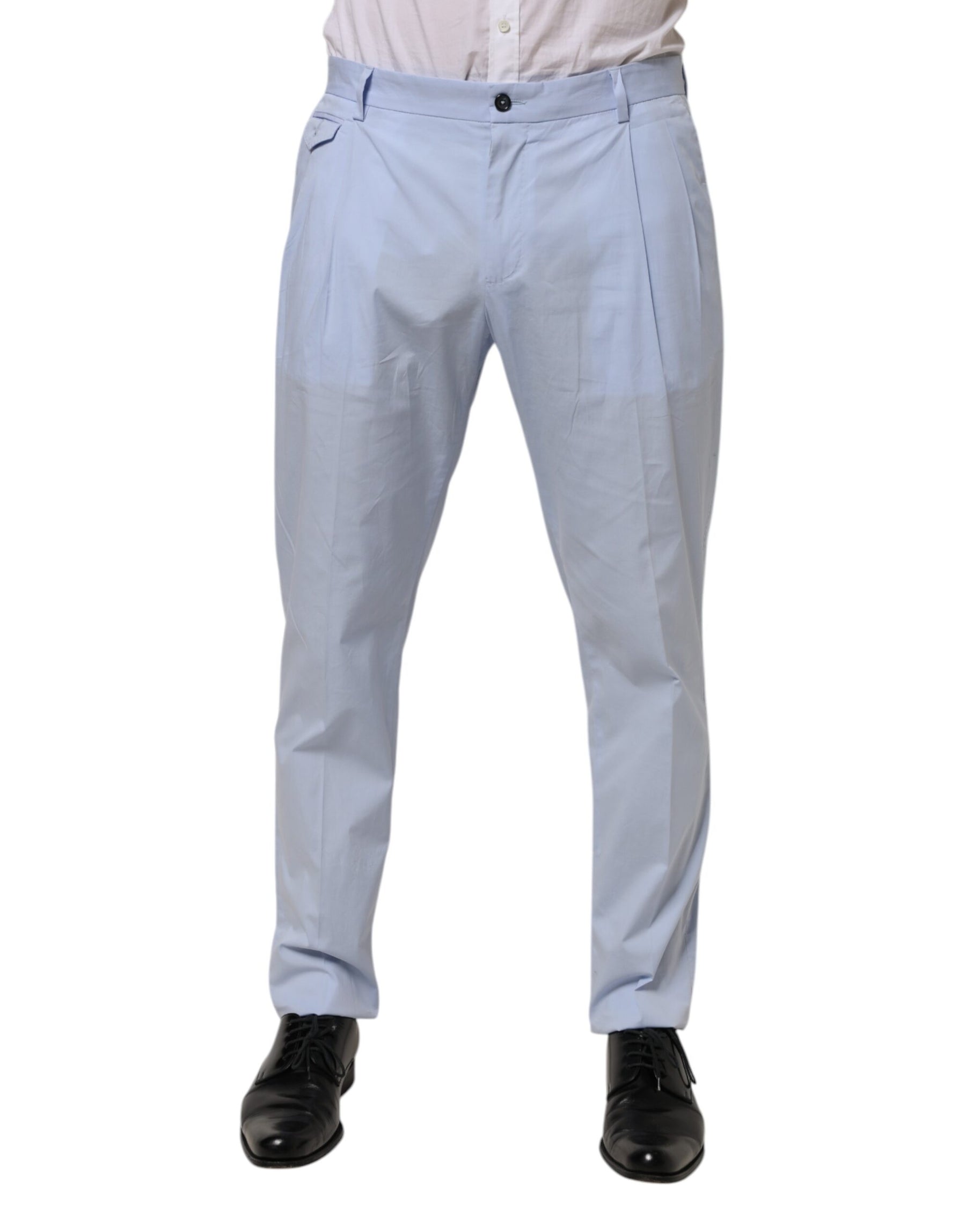 Dolce & Gabbana Light Blue Cotton Stretch Tapered Men Trouser Pants | Regal Royce