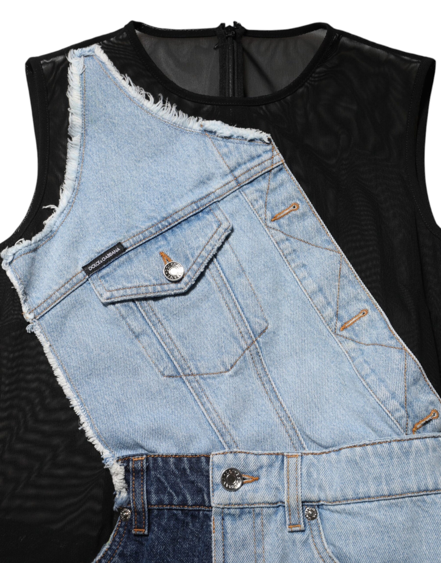 Dolce & Gabbana Blue Nylon Patchwork Denim Sheath Mini Dress | Regal Royce