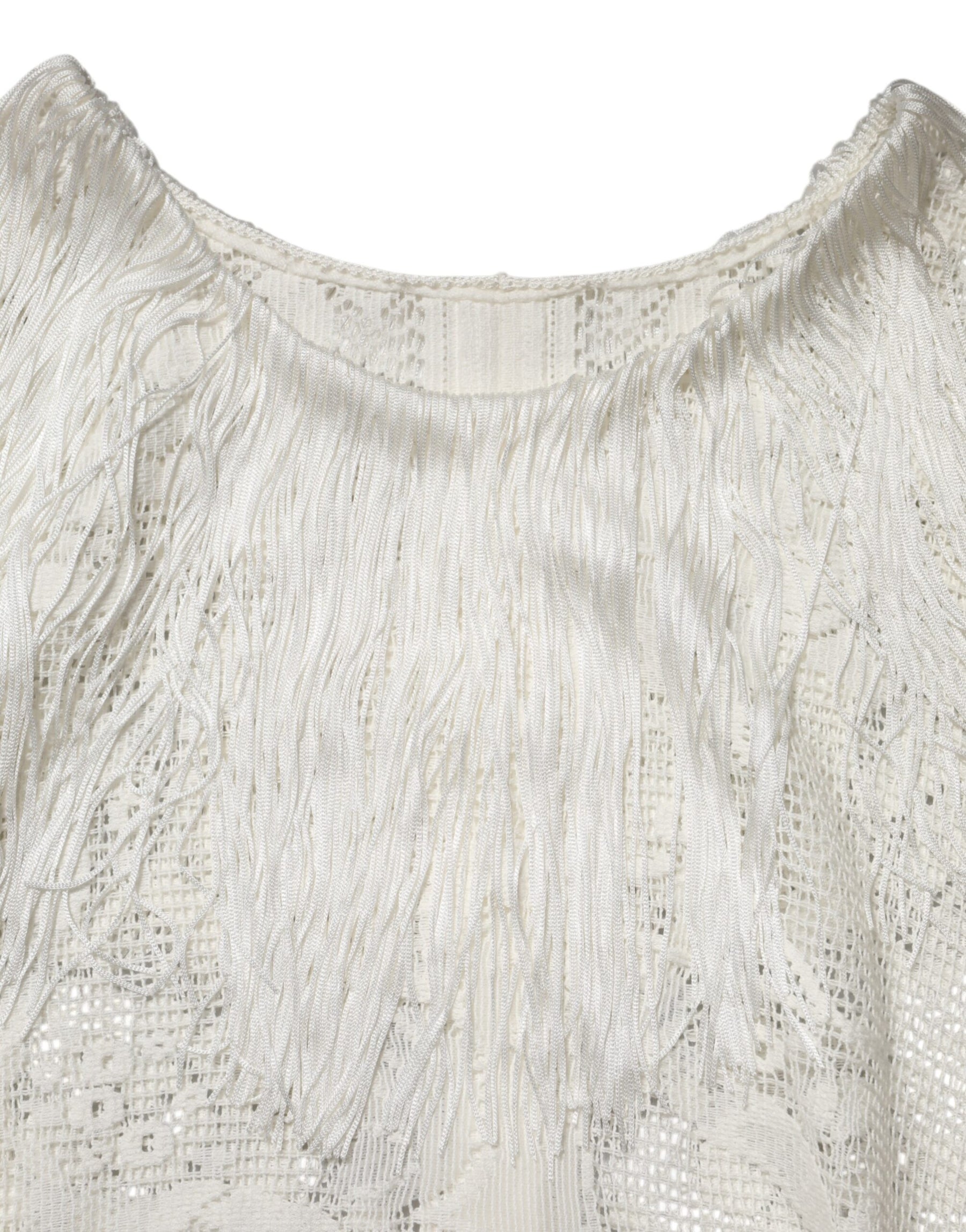 Dolce & Gabbana White Floral Lace Fringe Knee Length Dress | Regal Royce