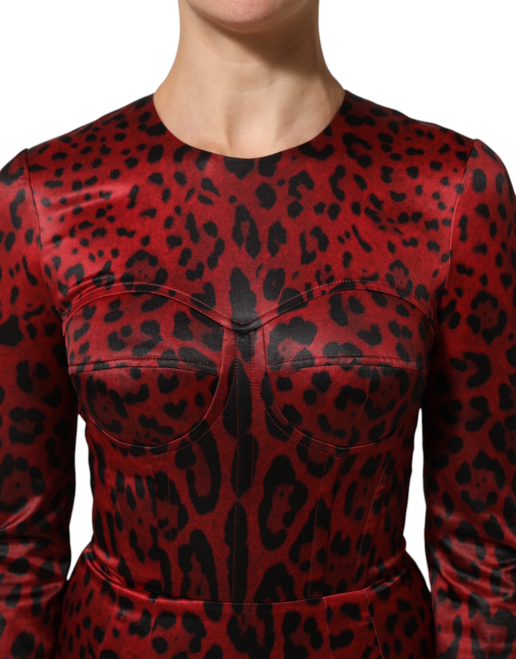 Dolce & Gabbana Red Leopard Sheath Long Sleeves Dress | Regal Royce