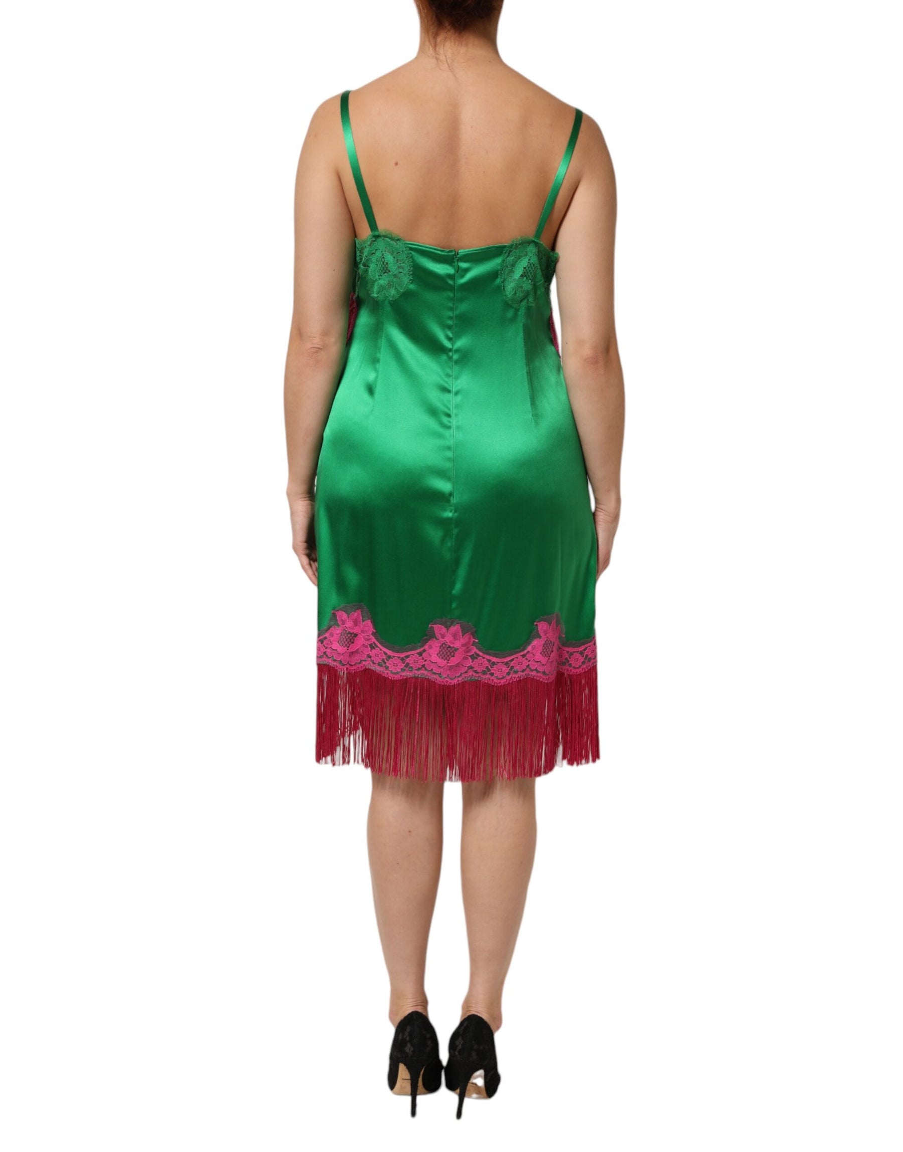 Dolce & Gabbana Green Floral Lace Fringes Lingerie Dress | Regal Royce