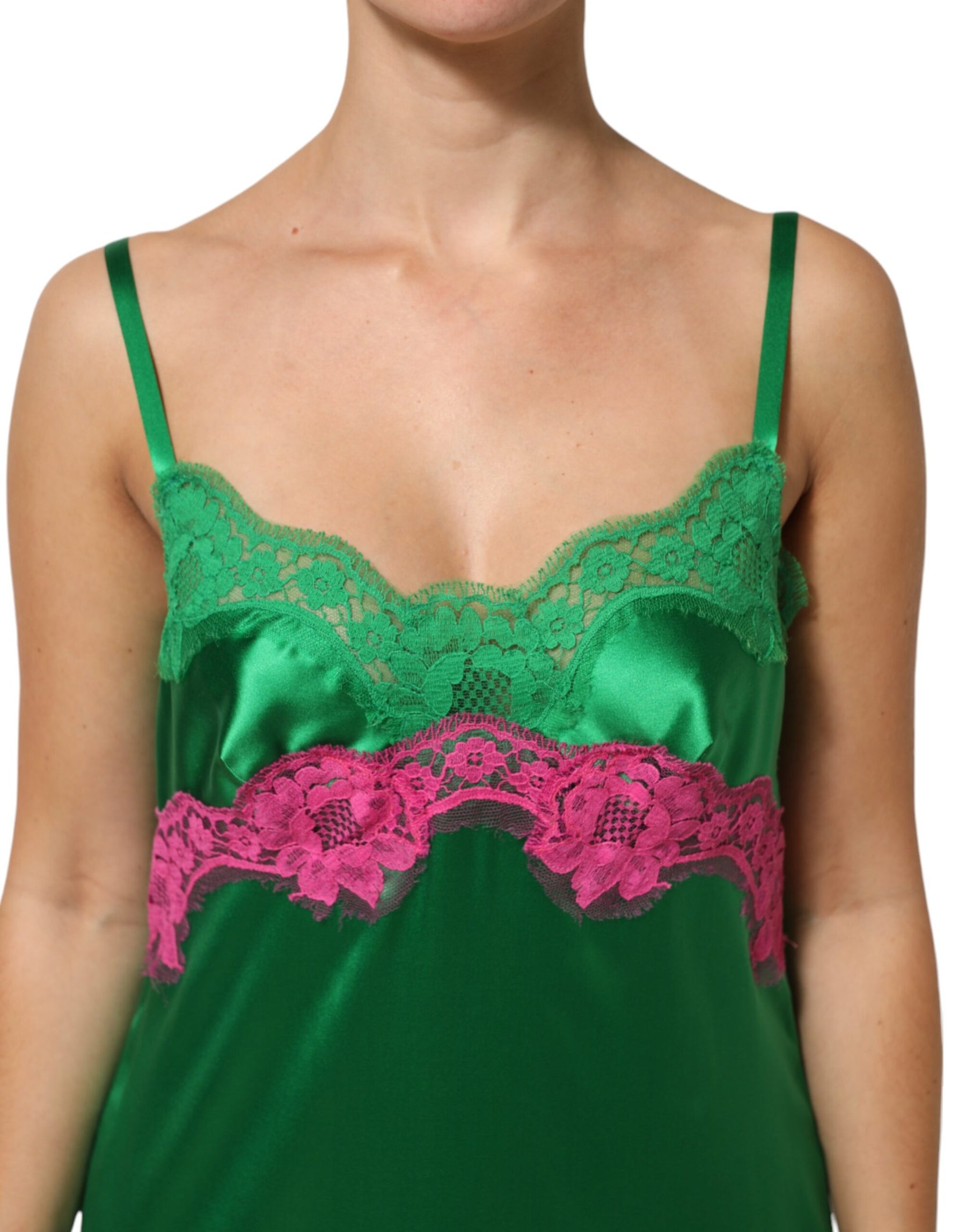 Dolce & Gabbana Green Floral Lace Fringes Lingerie Dress | Regal Royce