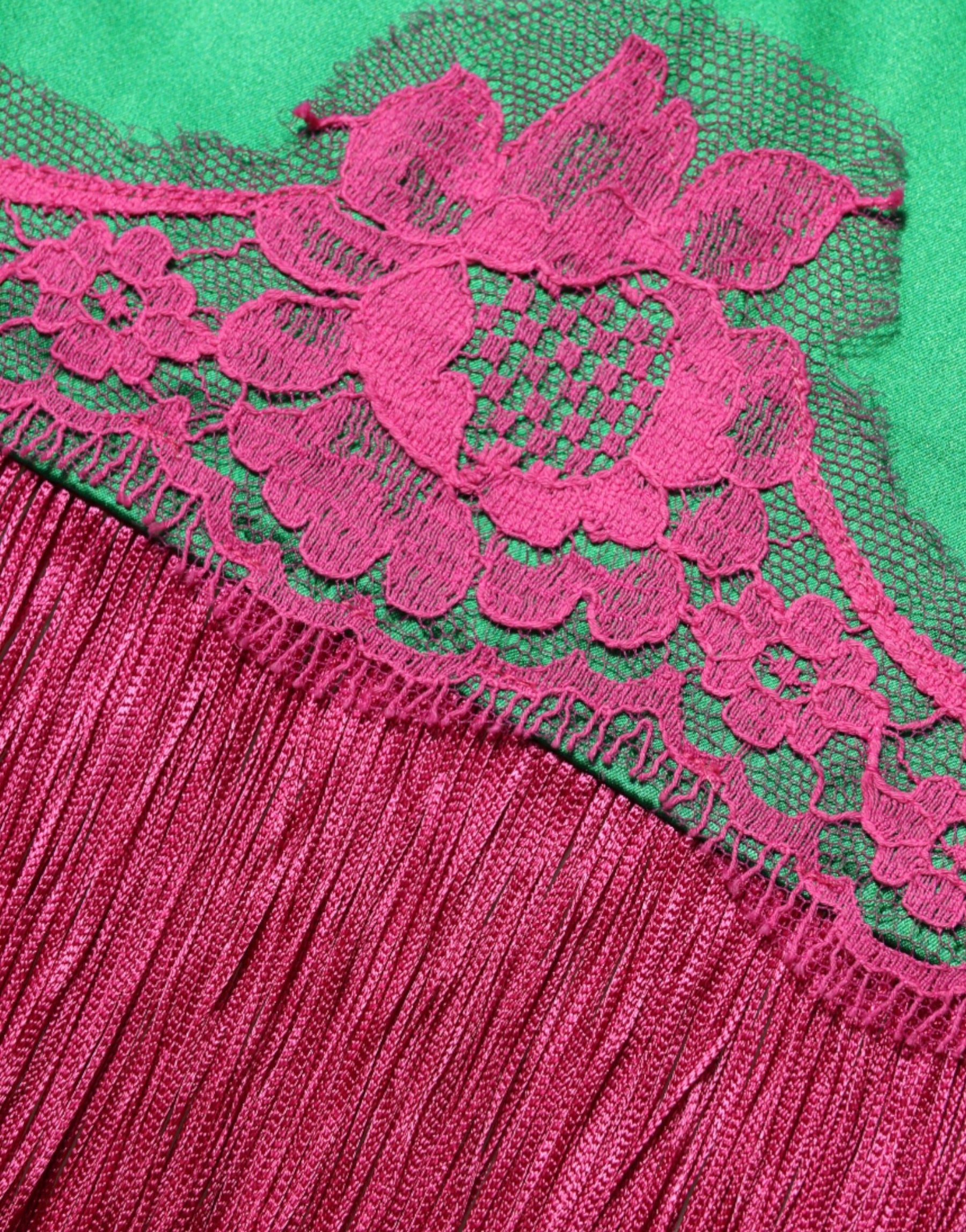 Dolce & Gabbana Green Floral Lace Fringes Lingerie Dress | Regal Royce