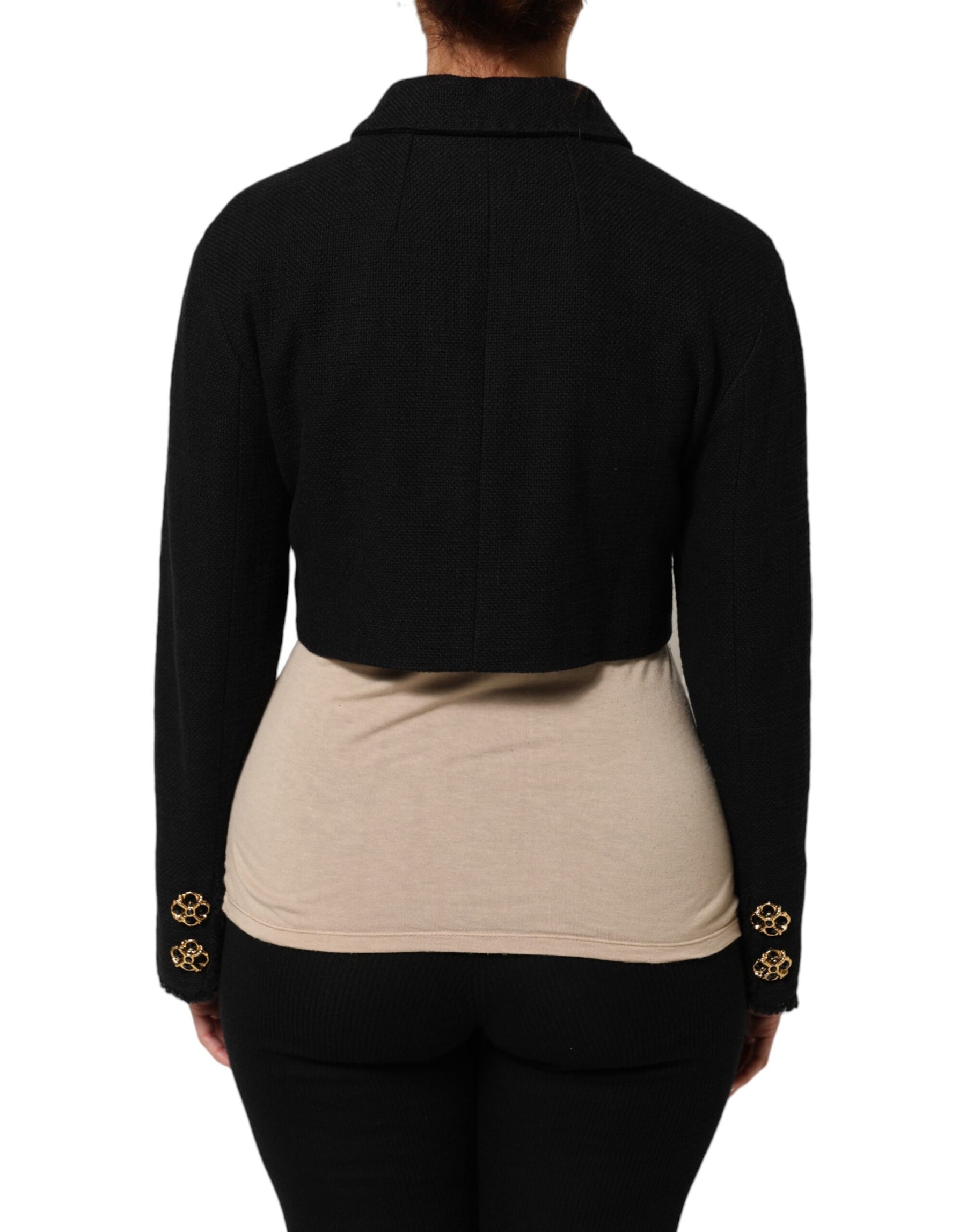 Dolce & Gabbana Black Cotton Full Zip Cropped Coat Jacket | Regal Royce
